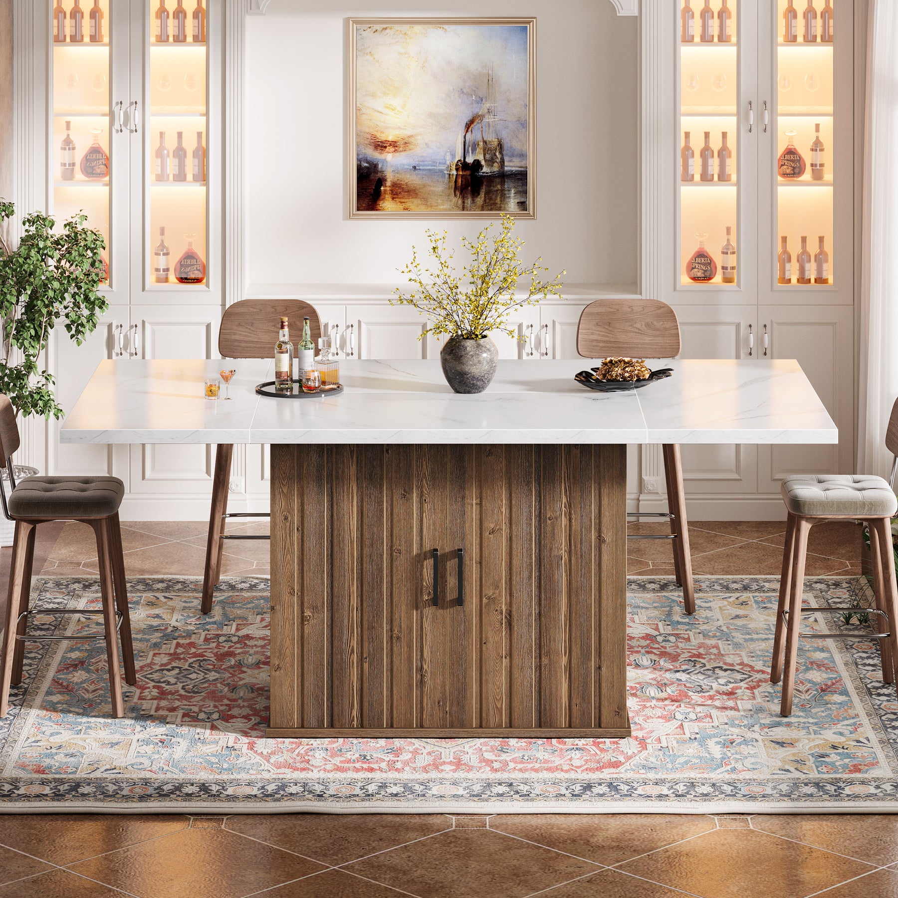 63" Dinning Table for 4-6, Rectangular Kitchen Table with Storage Cabinet