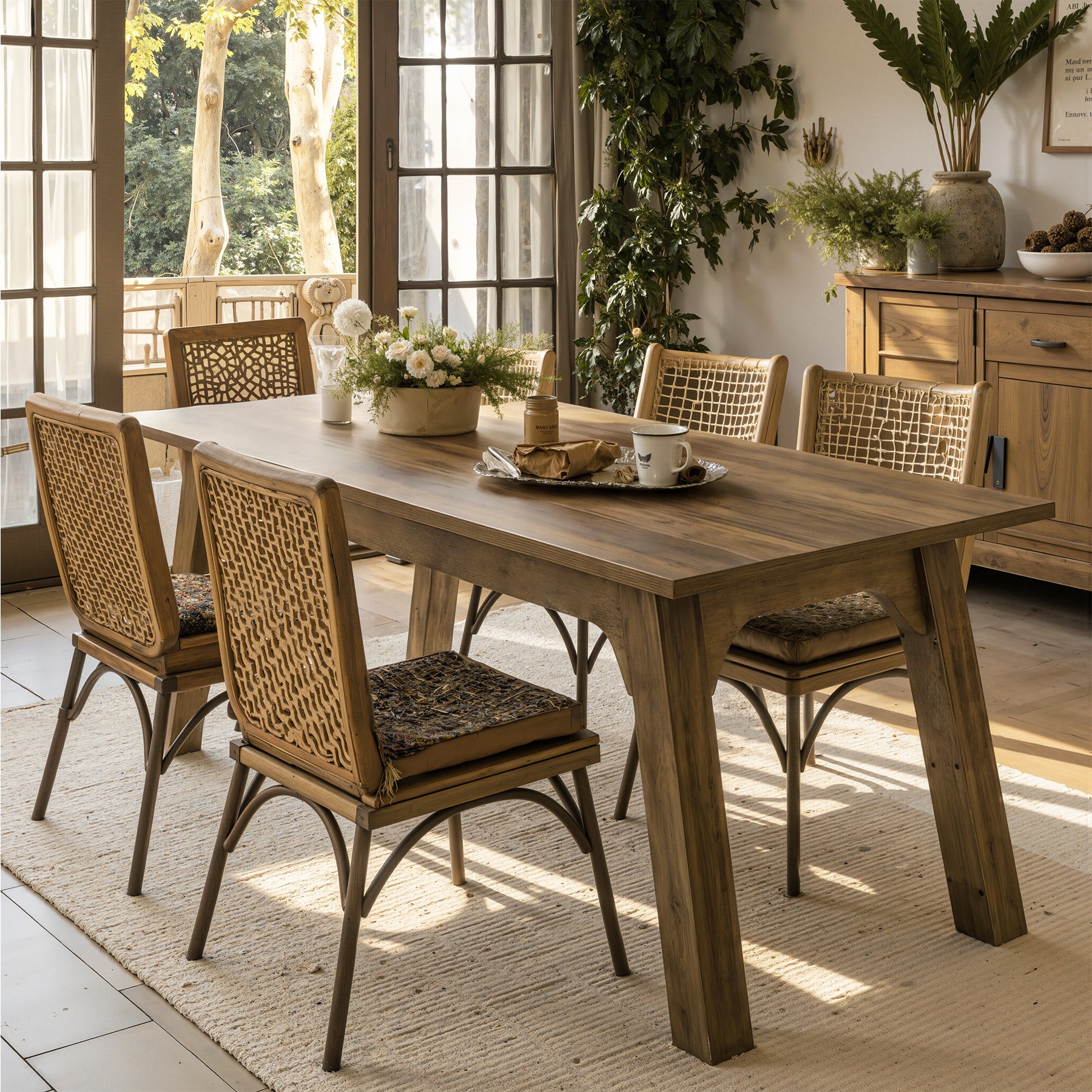 63" Rectangular Dining Table for 4-6, Modern Farmhouse Kitchen Table with Heavy-Duty Legs