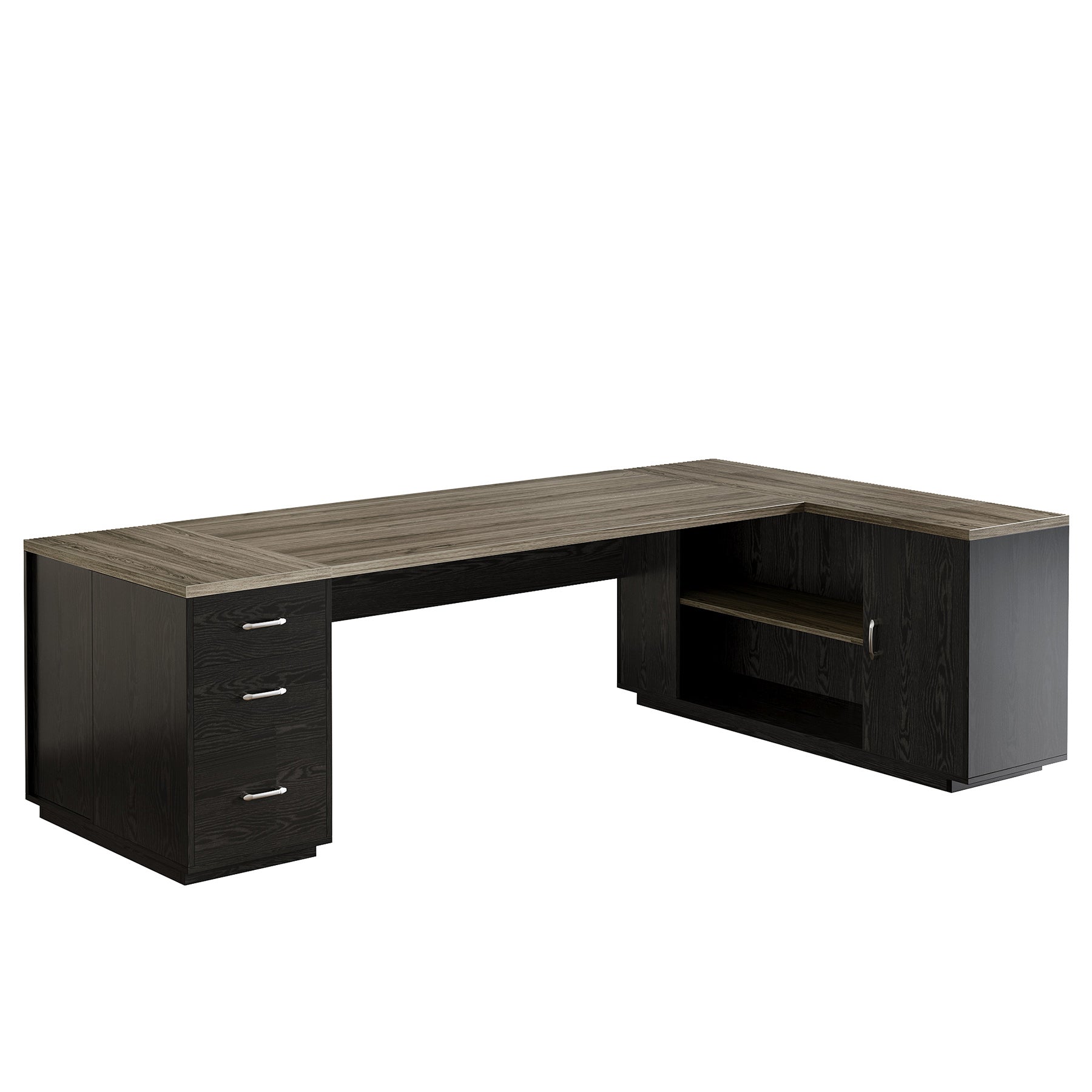85.8" Executive Desk, L-Shaped Office Desk Computer Desk with File Drawers