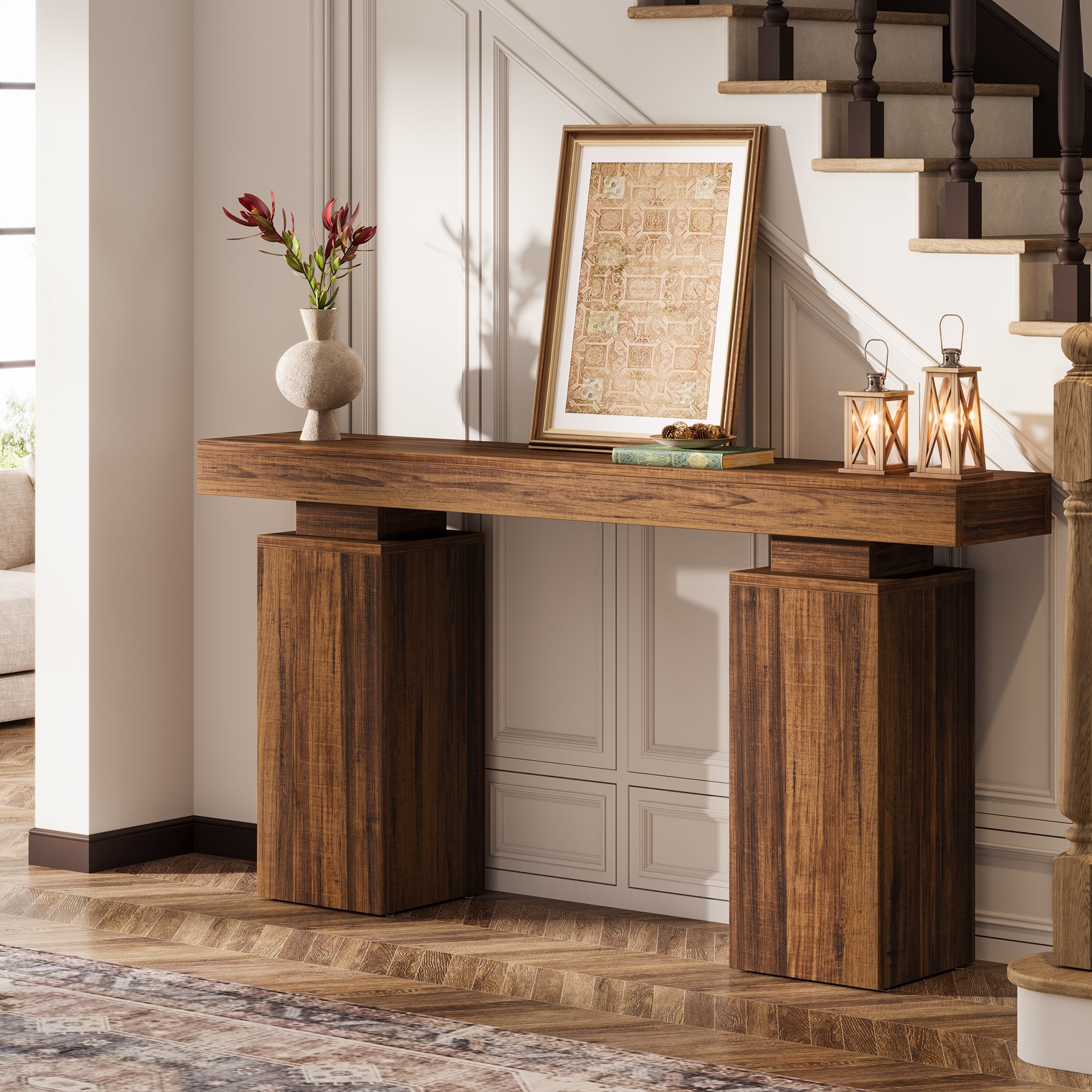 63" Console Table, Wooden Entryway Table Foyer Stand