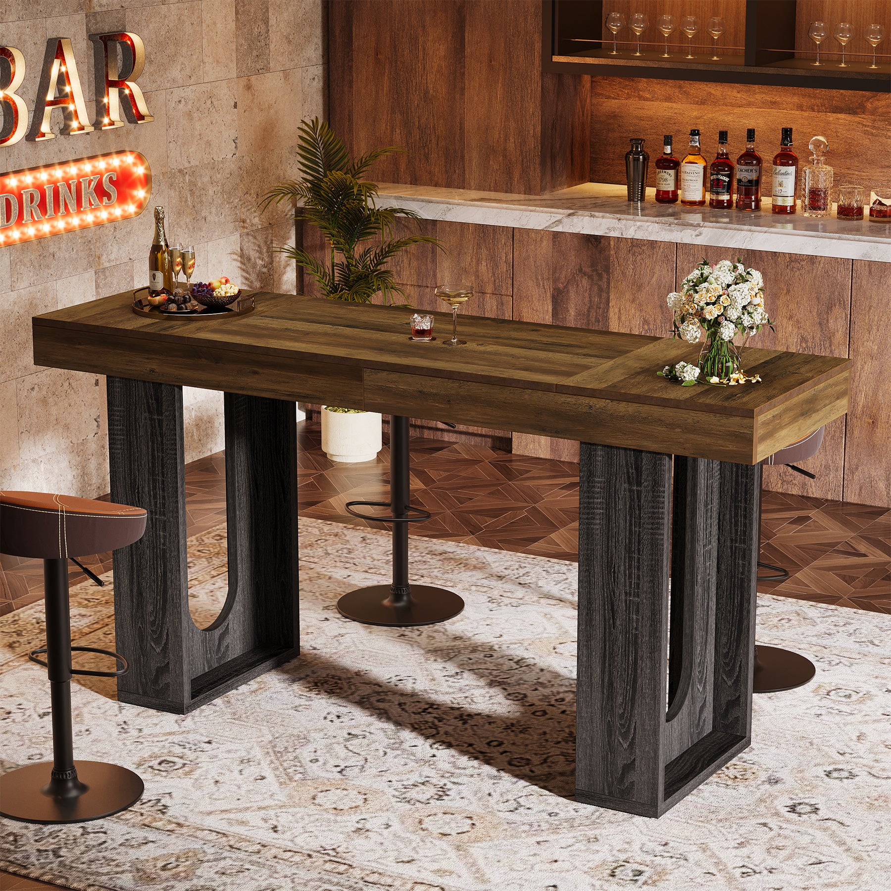 70.9" Long Bar Table, Rectangular Counter Height Pub Table Home Coffee Bar Unit