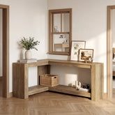 63" L-Shaped Sofa Table for Behind Couch, 2-Tier Storage Shelf for Living Room or Entryway Corner 3