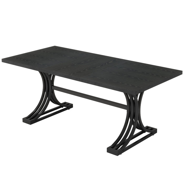 63" Modern Dining Table with Faux Marble Tabletop & Metal Legs