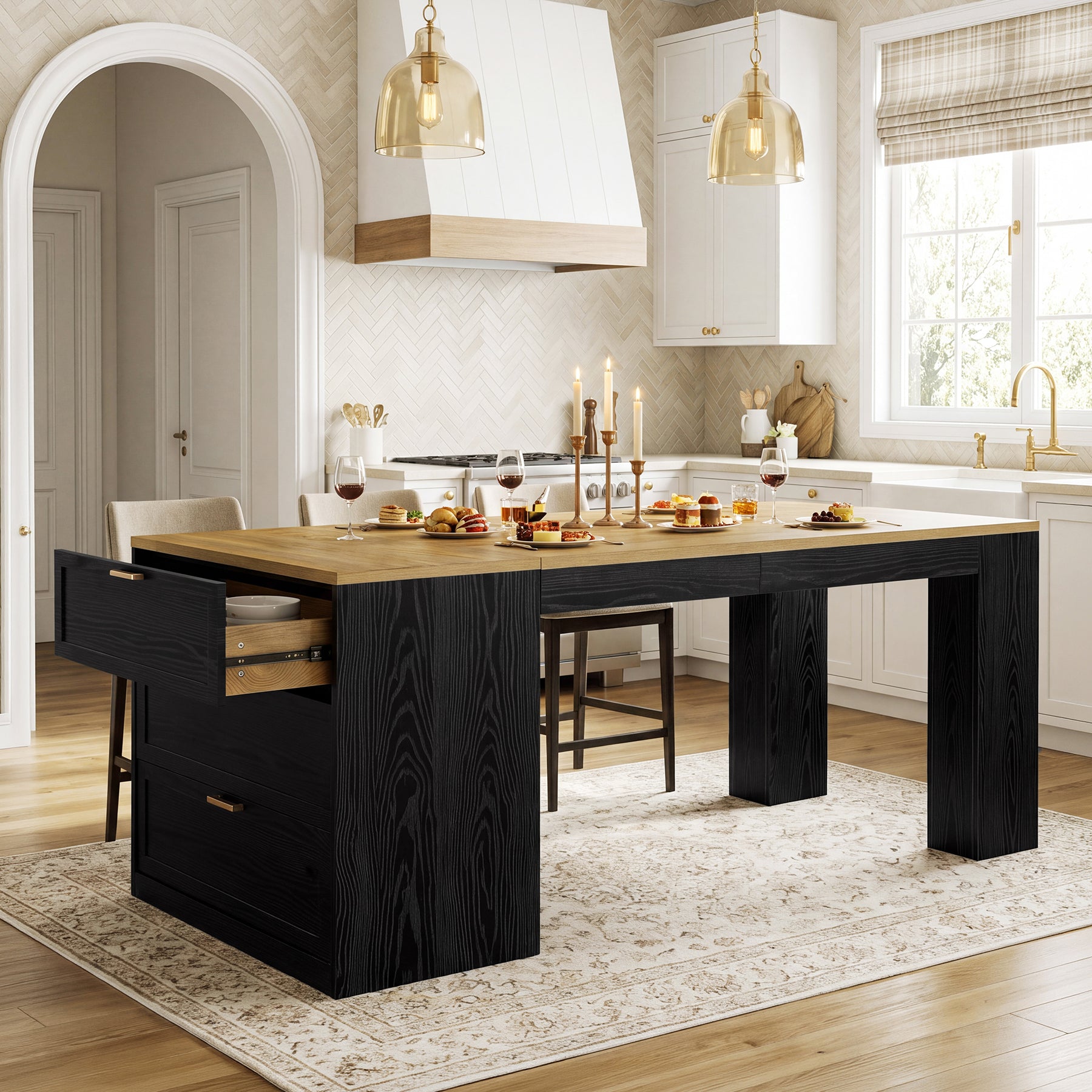 78.7" Extra Long Kitchen Island with 3 Drawers, Modern Prep Table, Large Leg Room