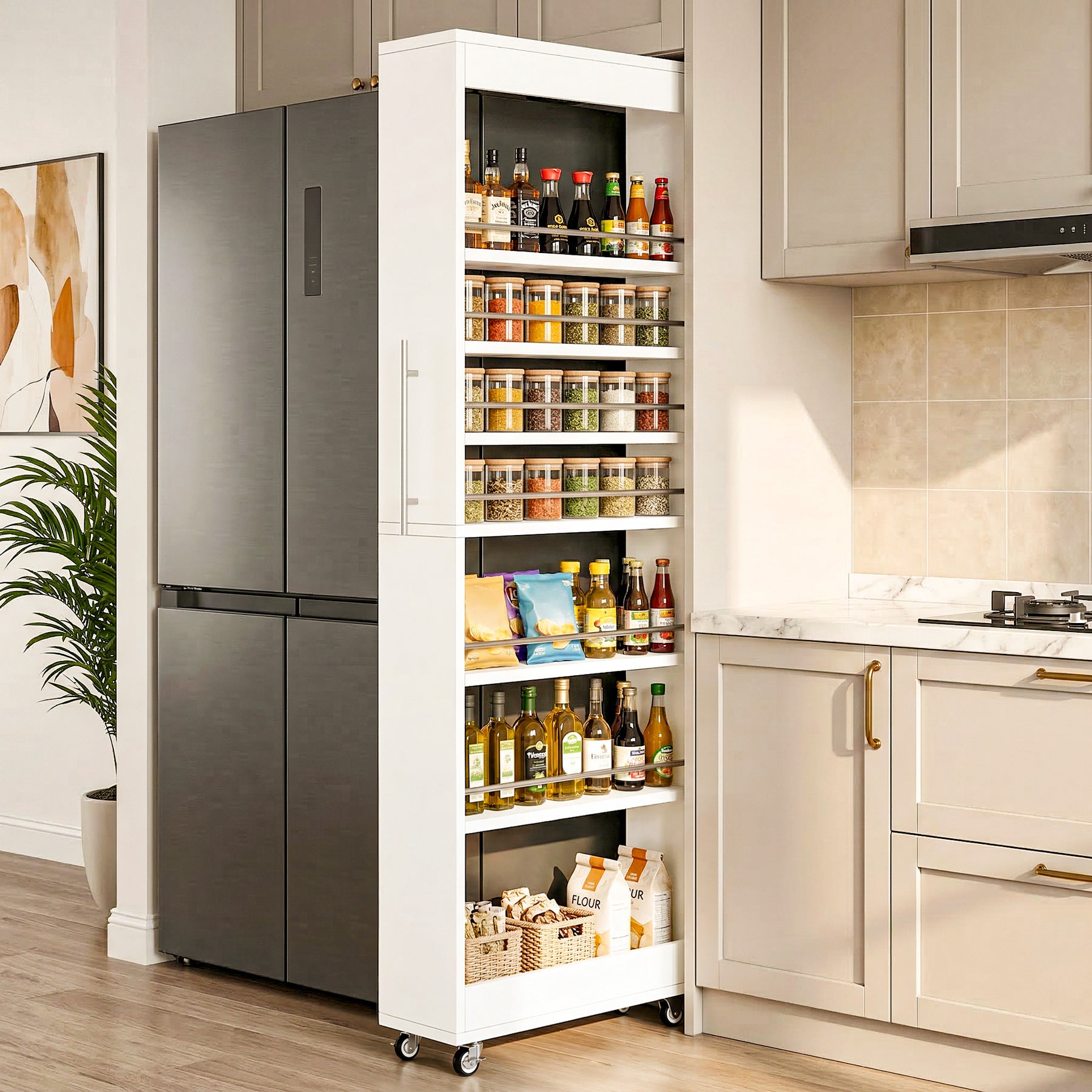 73" Slim Storage Cart on Wheels, 7-Tier Narrow Pantry Rack Cabinet Organizer