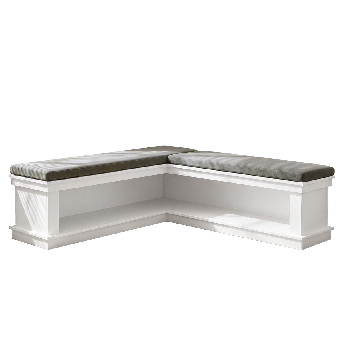 L-Shaped Storage Bench with Cushion, 63" Entryway Shoe Bench with Open Shelves
