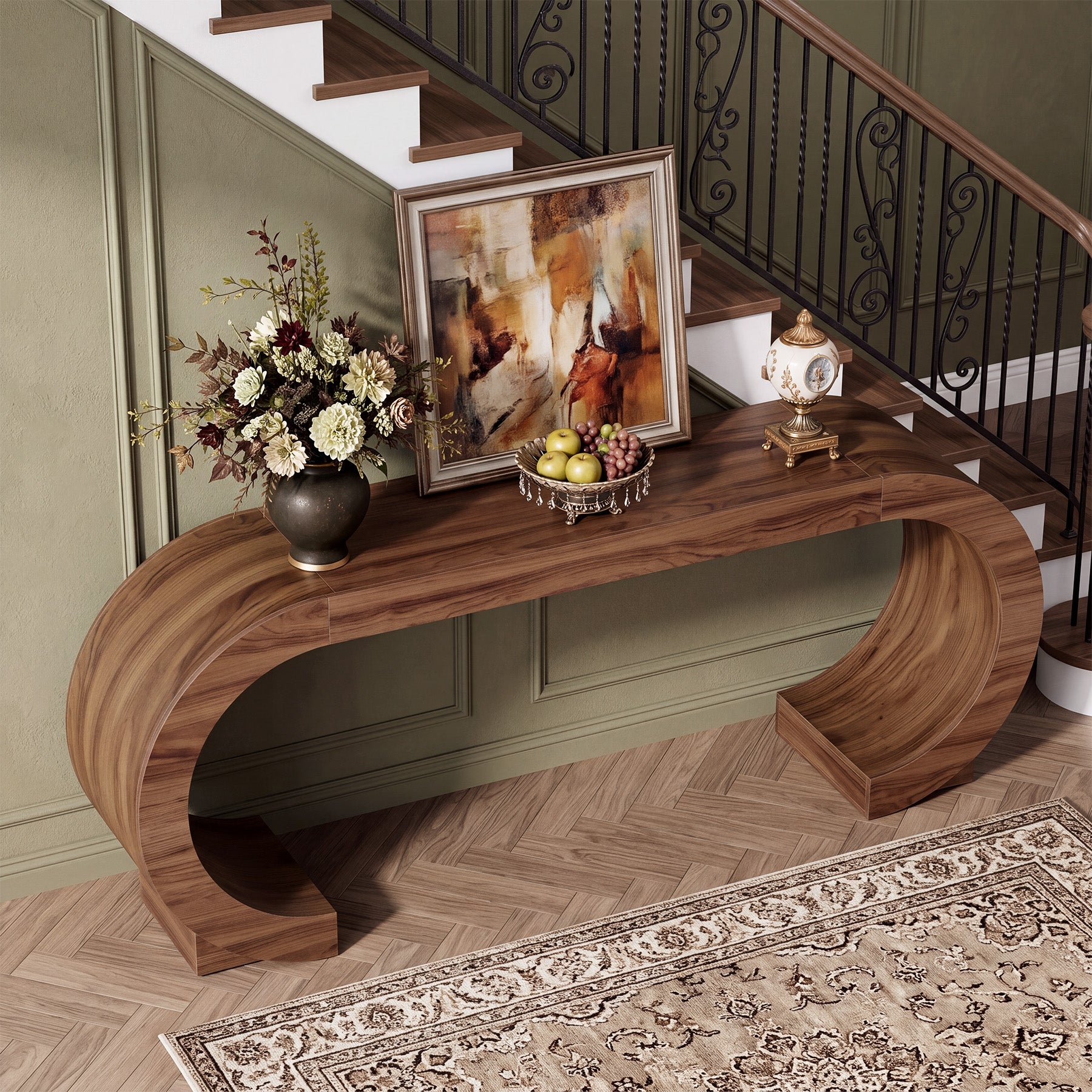 79" Console Table, Arched Entryway Table Sofa Table with Curved Pedestal