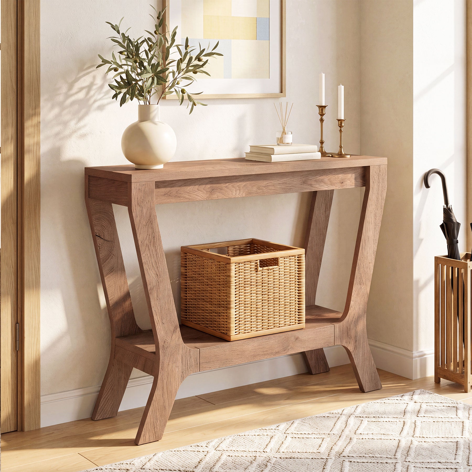 41" Rectangular Console Table, Farmhouse Entryway Table with 2-Tier Storage