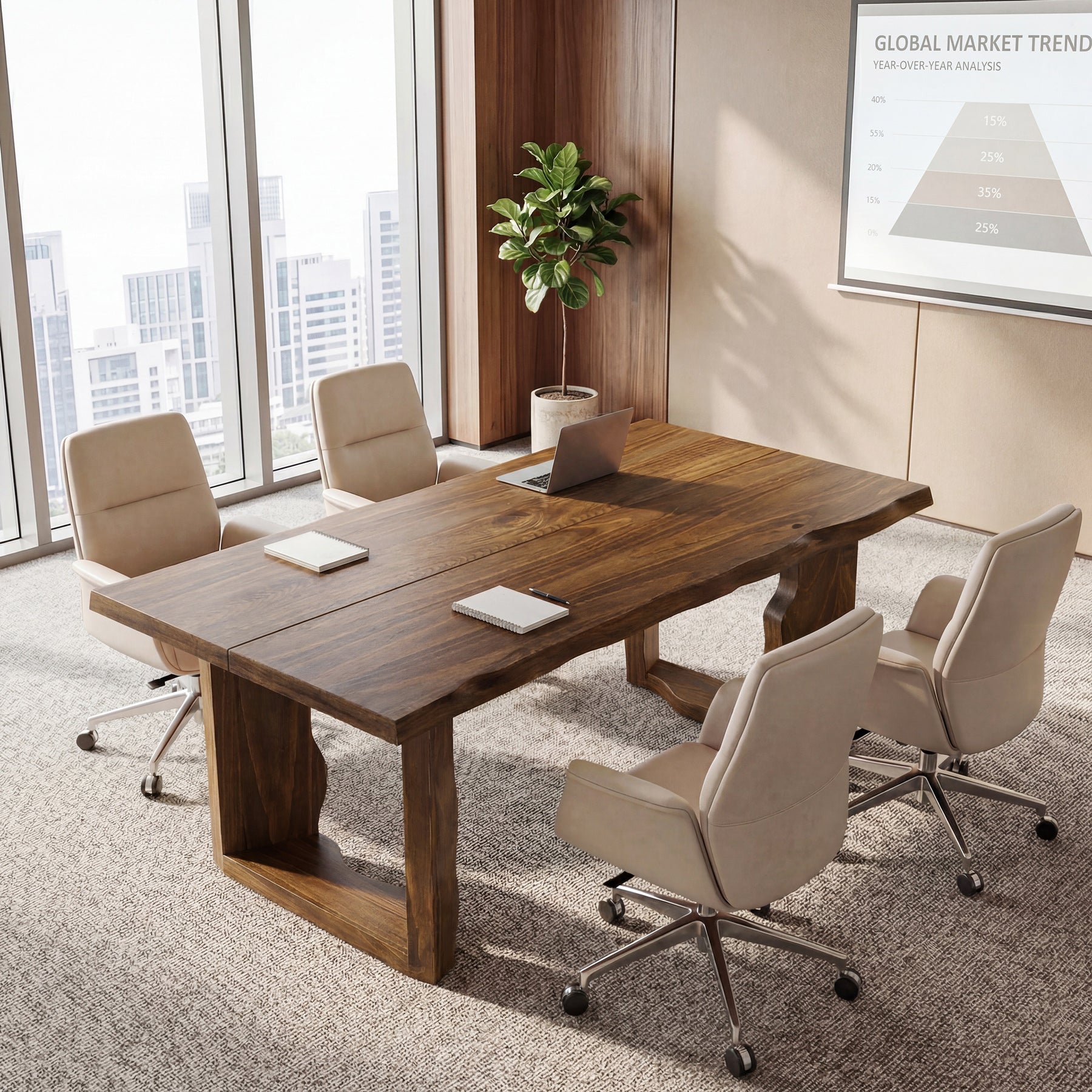 63" Solid Wood Live Edge Executive Desk, Rustic Farmhouse Computer Desk for Home Office or Studio Workspace