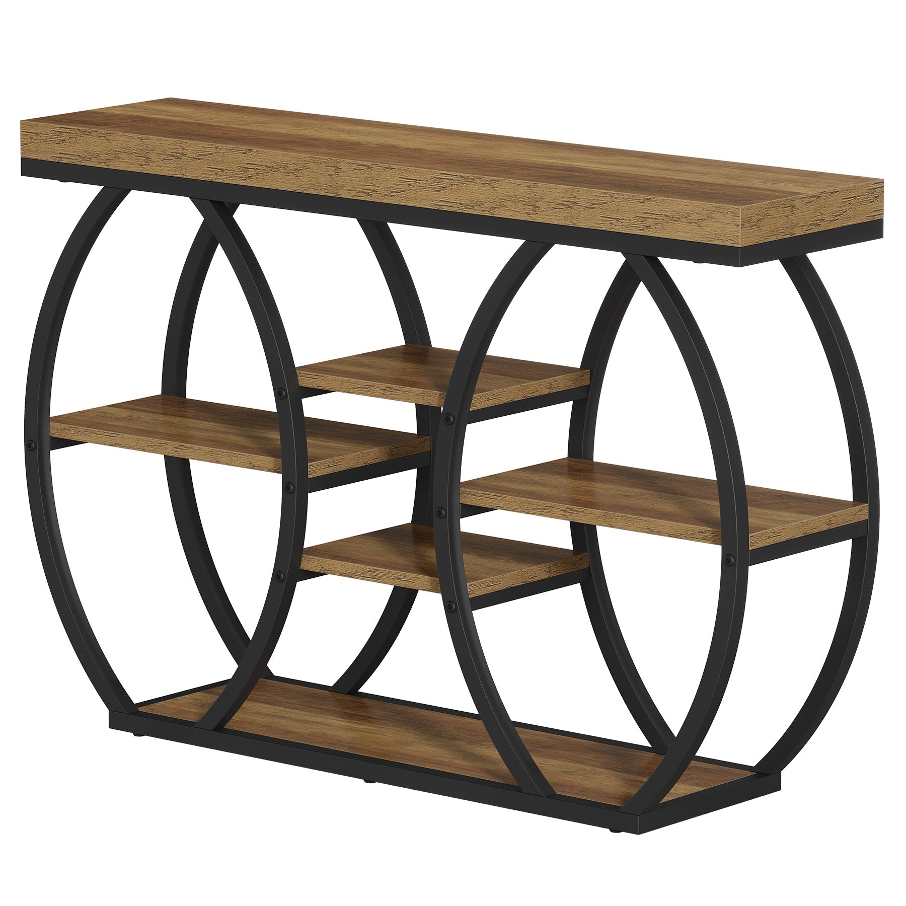 47" Console Table, 4-Tier Narrow Sofa Table with Artistic Curved Metal Frame for Entryway