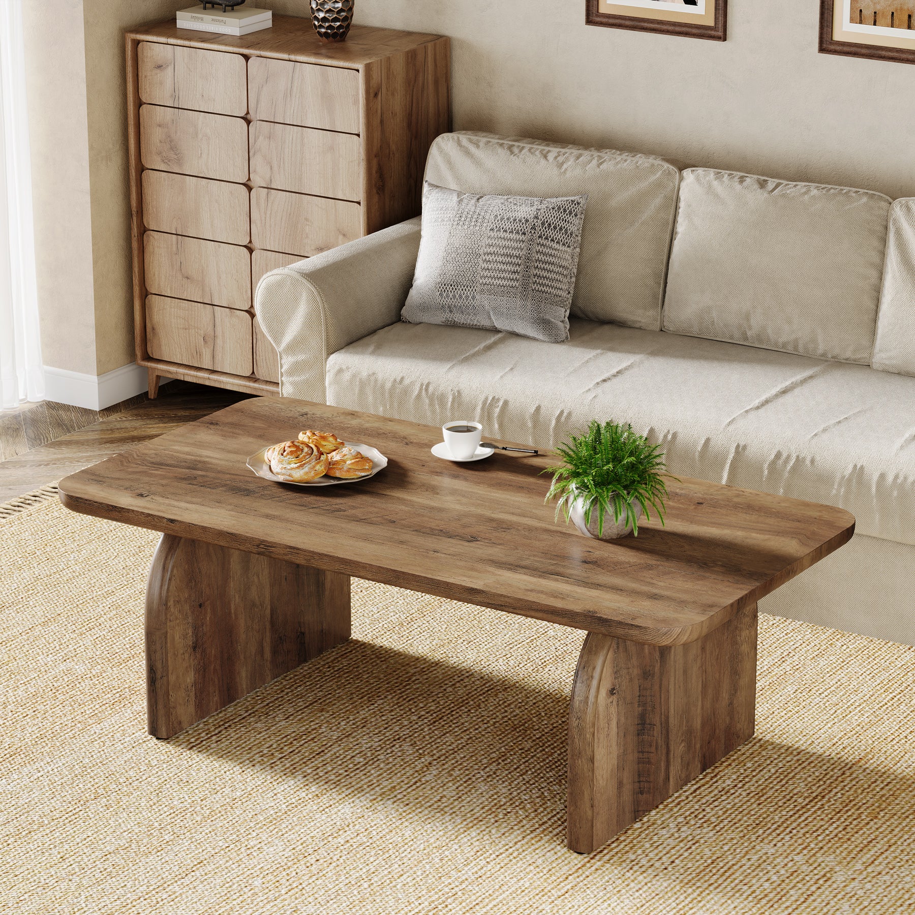 47" Coffee Table, Farmhouse Center Table Low Cocktail Tea Table