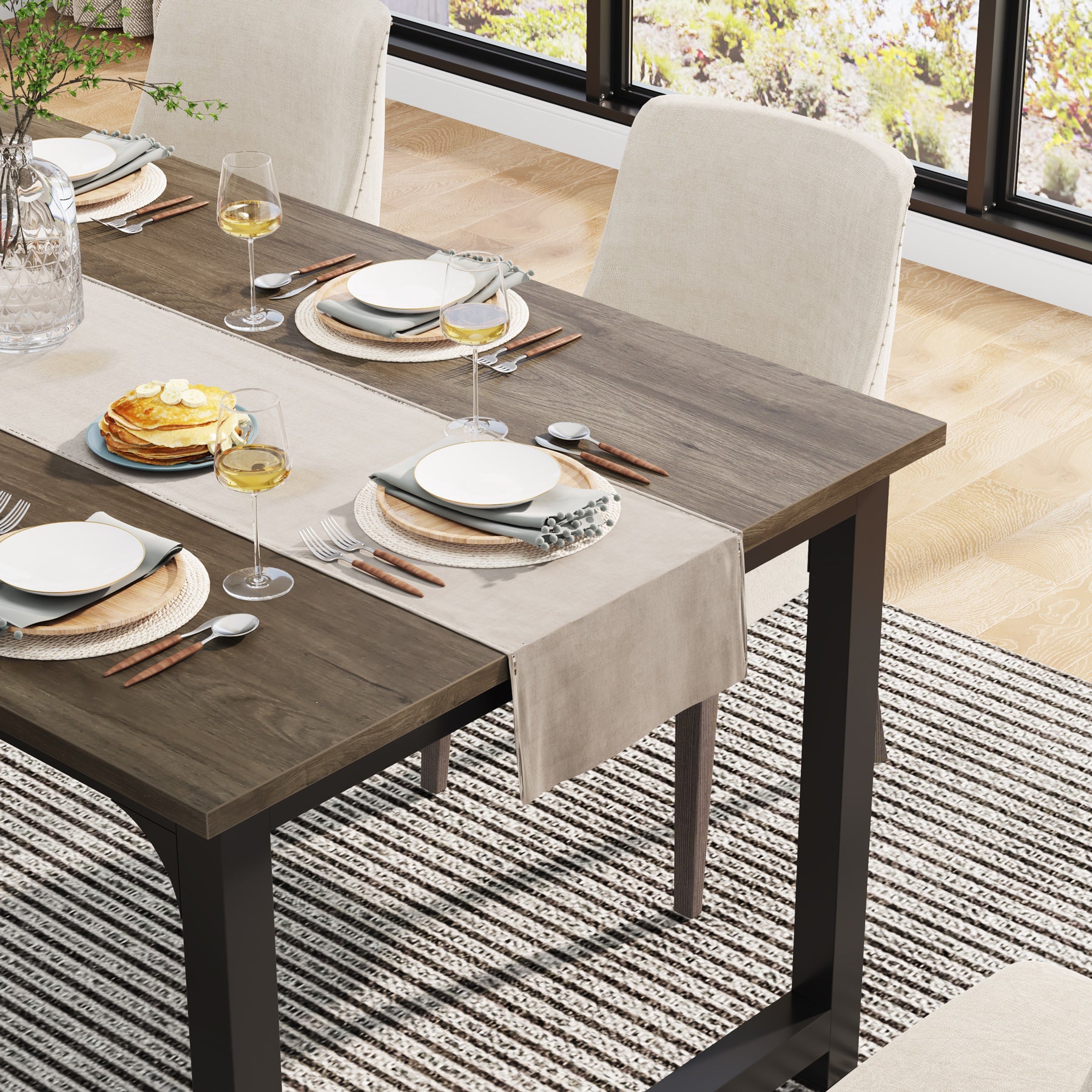 63" Rectangular Dining Table for 6–8 People, Industrial Wood Kitchen Table