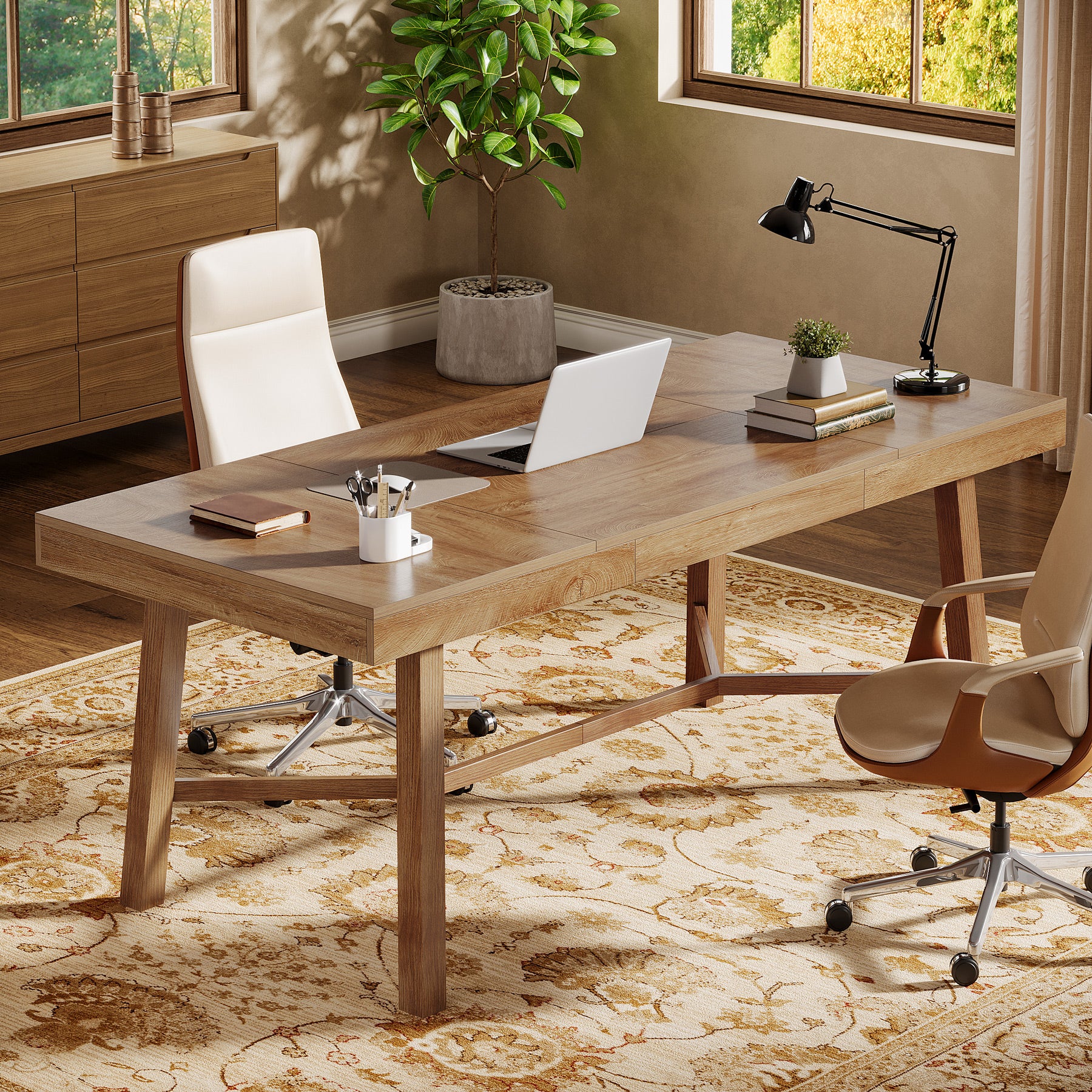 71" Executive Desk, Farmhouse Office Computer Desk with Sturdy Leg - Thumbnail 4