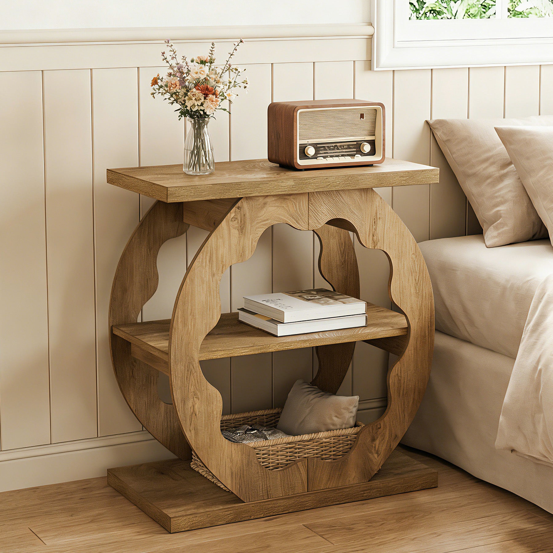 3-Tier End Table with Storage Shelves, Narrow Side Table for Living Room