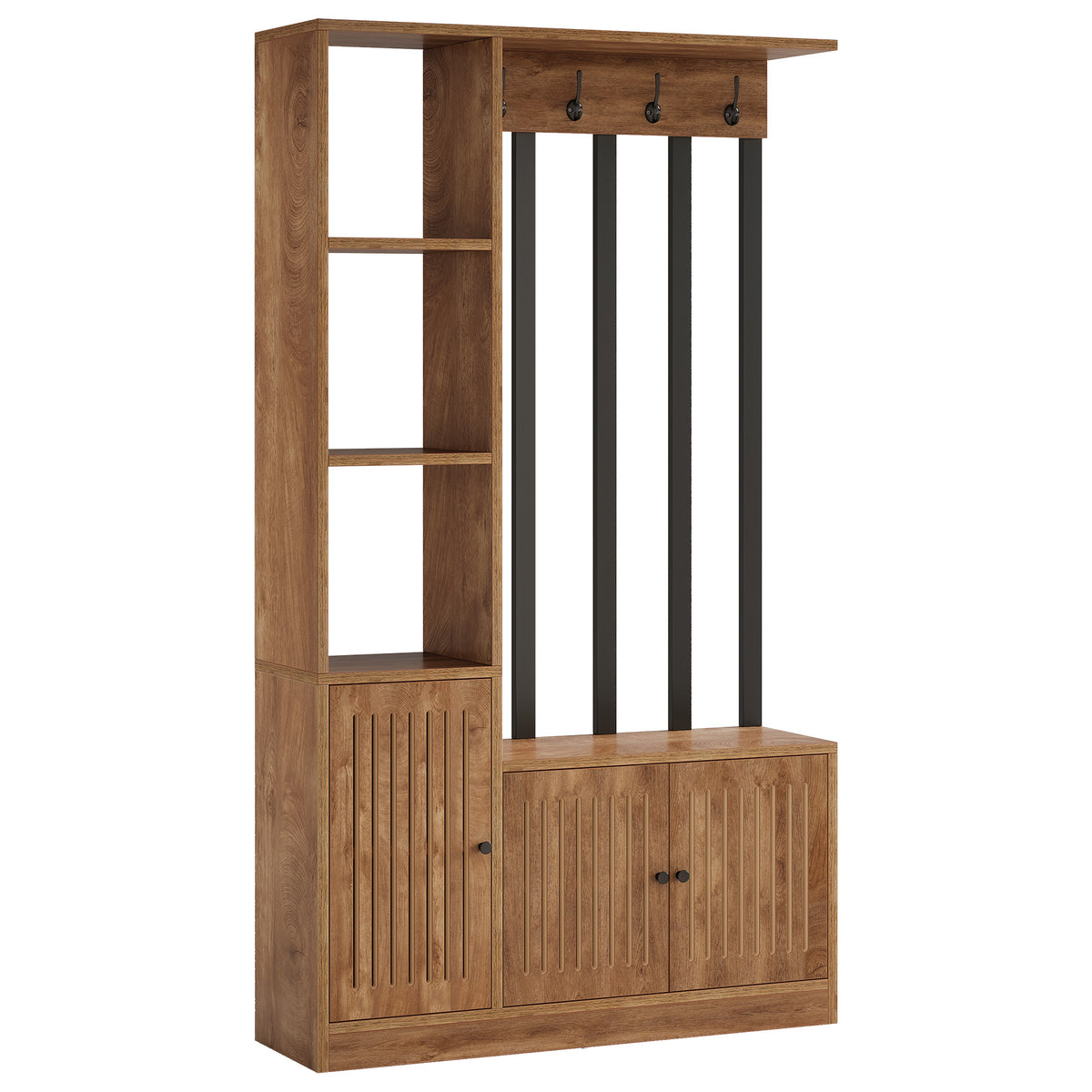 71" Mudroom Hall Tree with Shoe Storage Bench, Coat Hooks & Closed Cabinets