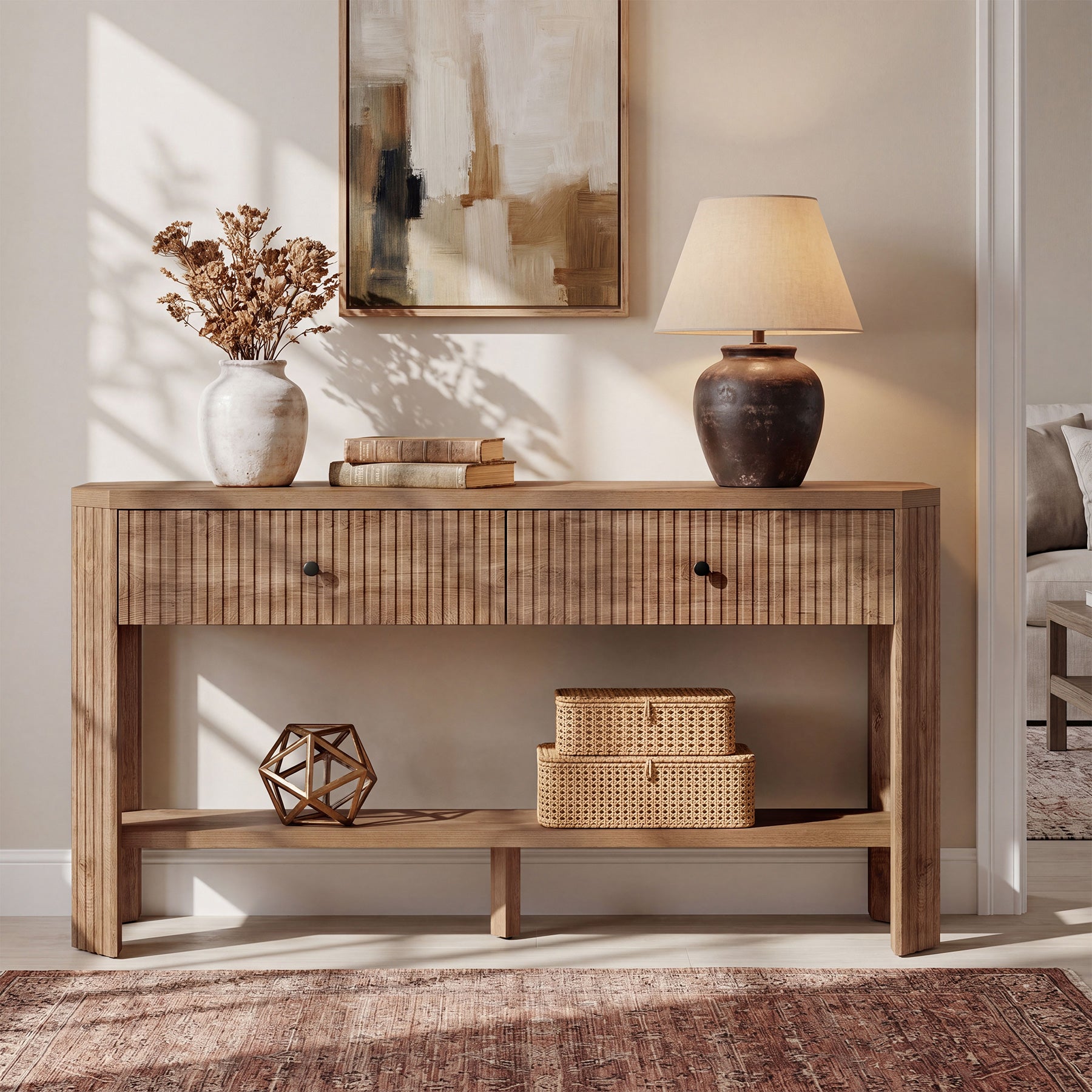 59" Narrow Console Table with 2 Drawers, Entryway Sofa Table with Storage Shelf for Hallway & Living Room