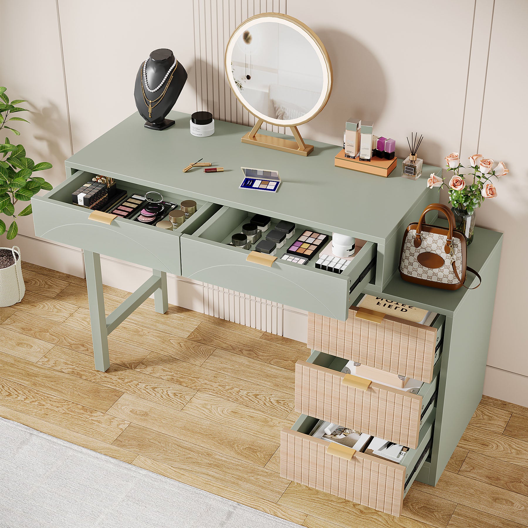 55" Makeup Vanity Table, Rustic Dressing Table Makeup Table