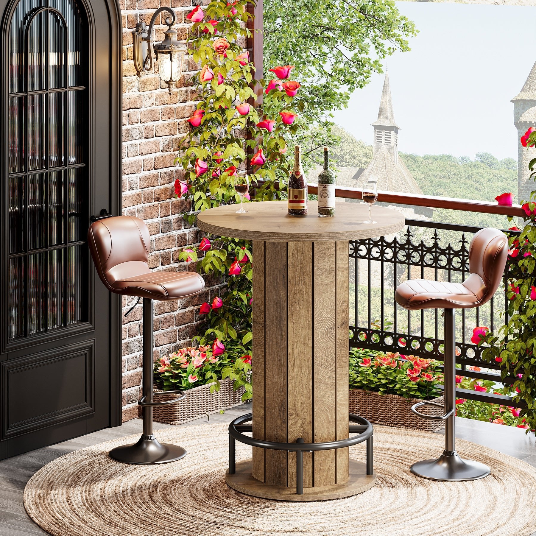 31" Bar Table, Round Bistro Pub Table with Footrest for Dining Coffee Cocktail(Only Table)