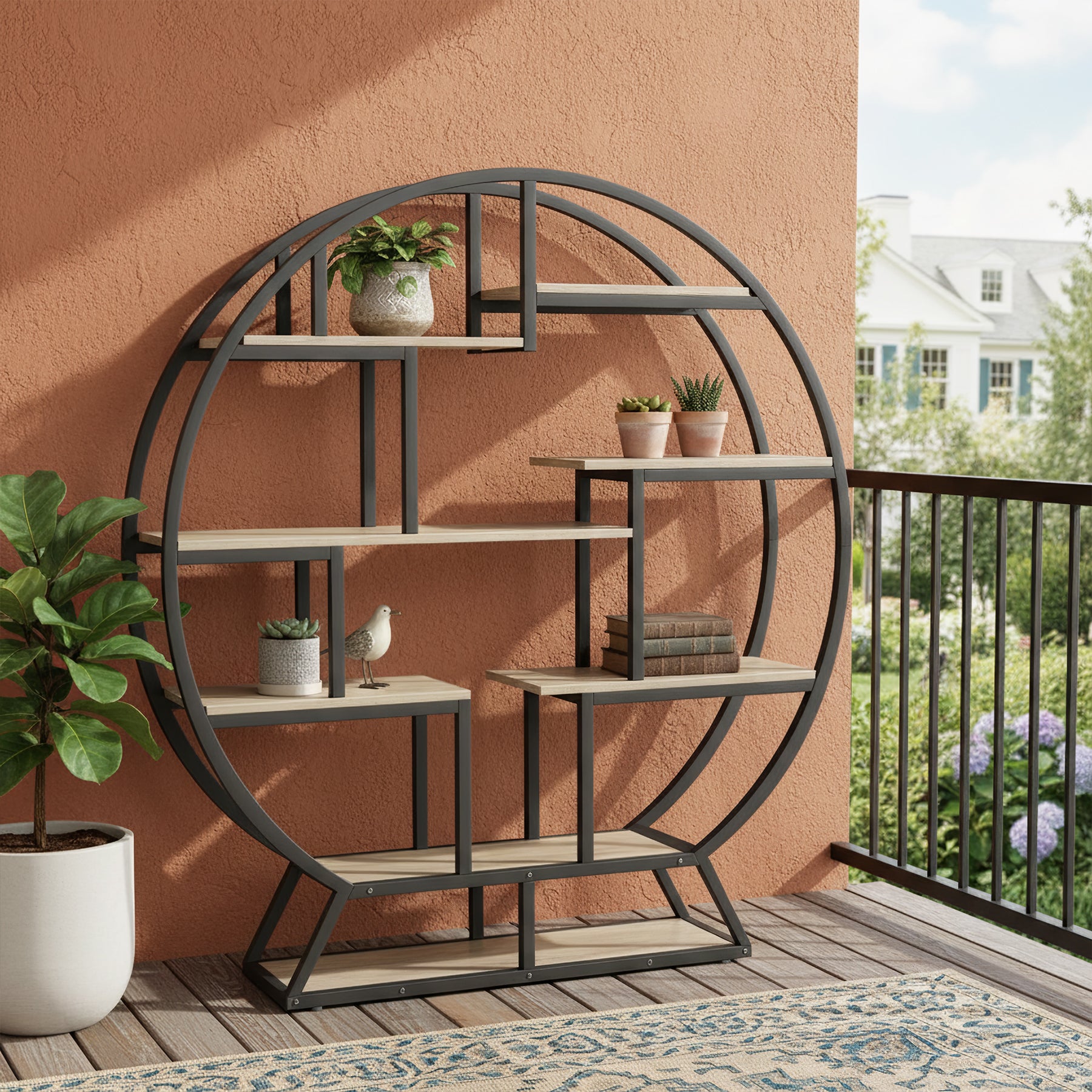 round indoor plant stand Round Plant Stand, 63" Flower Pot Plant Rack with 8 Shelves, Brown