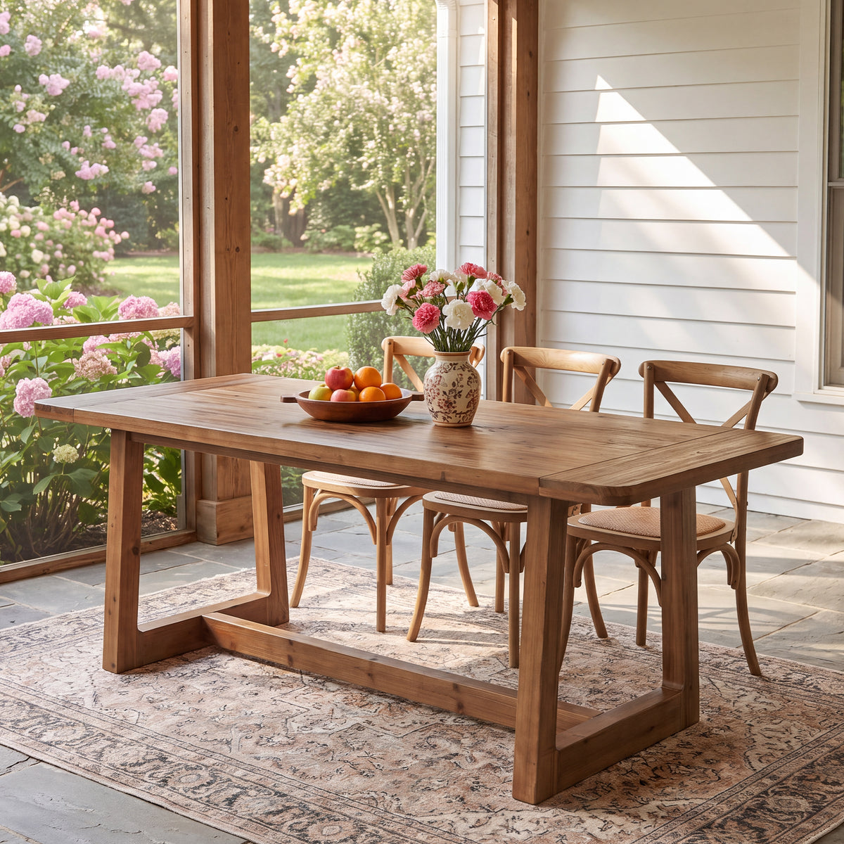 71" Solid Wood Dining Table for 6-8, Farmhouse Kitchen Table with Thickened Tabletop