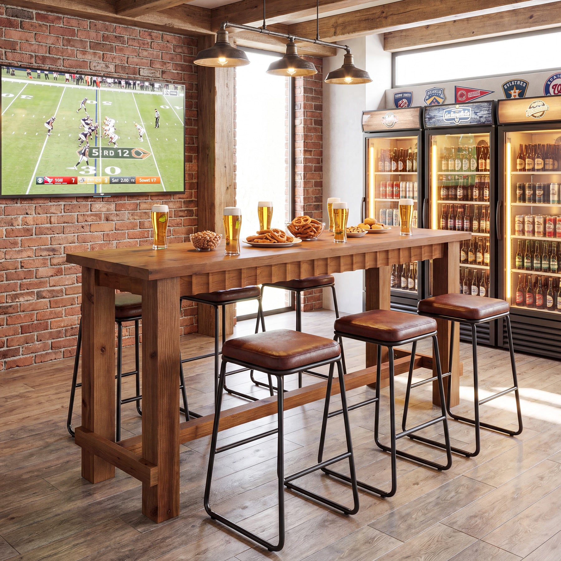63" Solid Wood Bar Table, Rectangular Counter Height Pub Table with Footrest