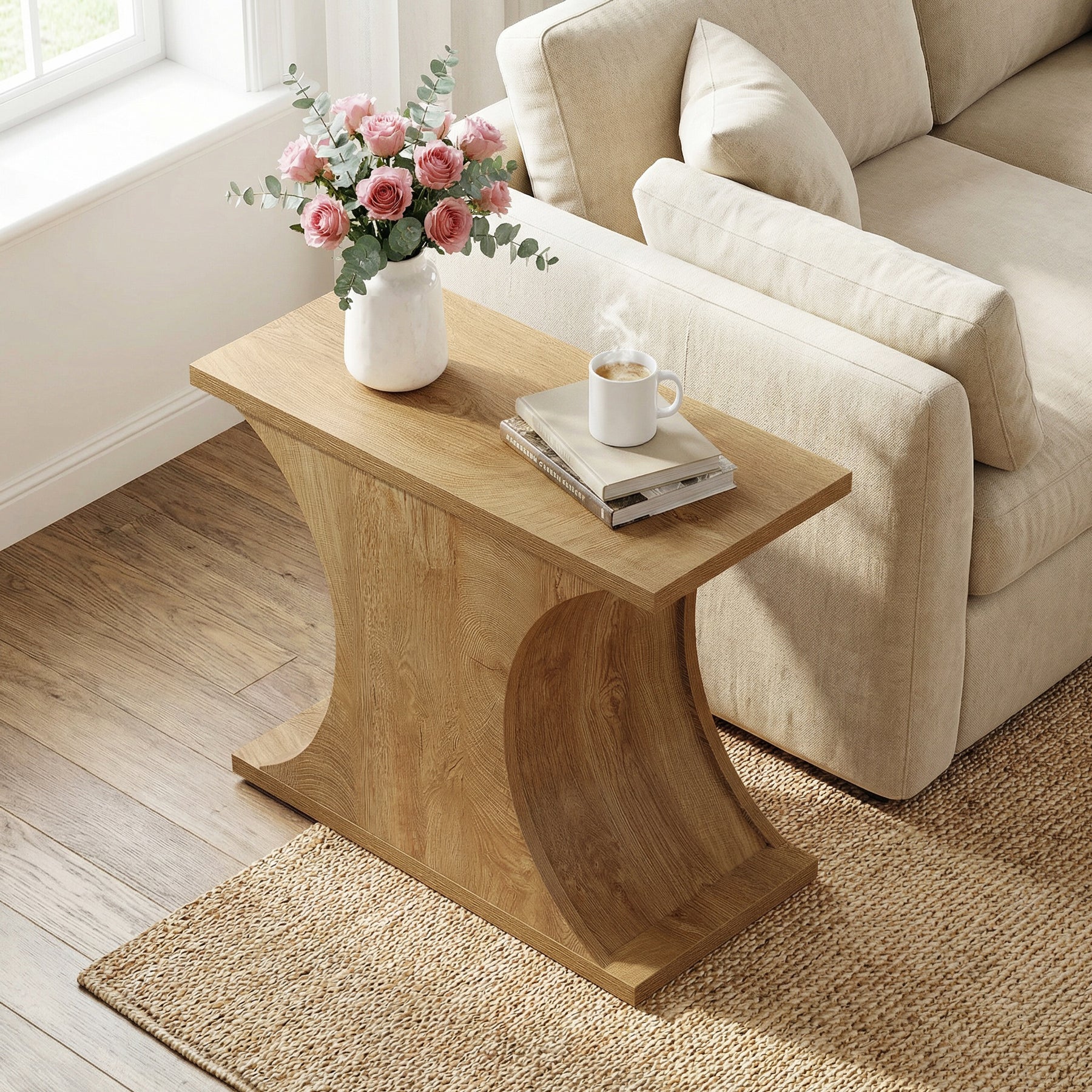 31.5" End Table, Rectangle Side Table with Hourglass Base