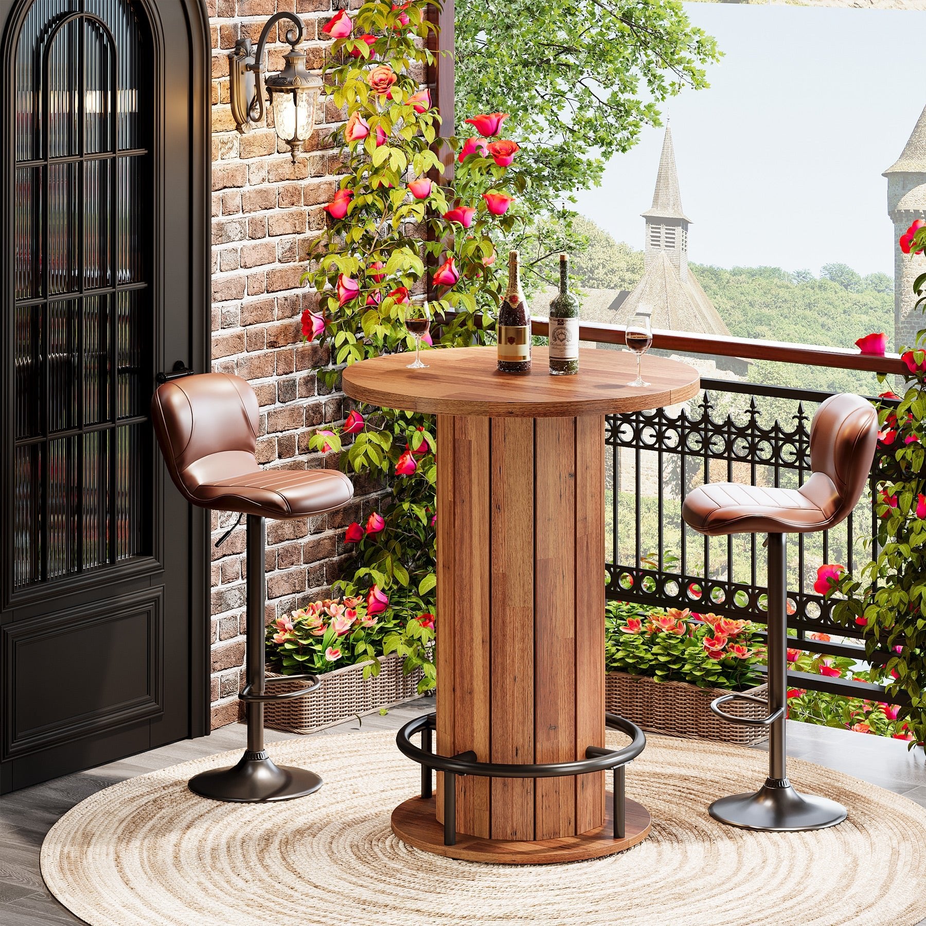 31" Bar Table, Round Bistro Pub Table with Footrest for Dining Coffee Cocktail(Only Table)