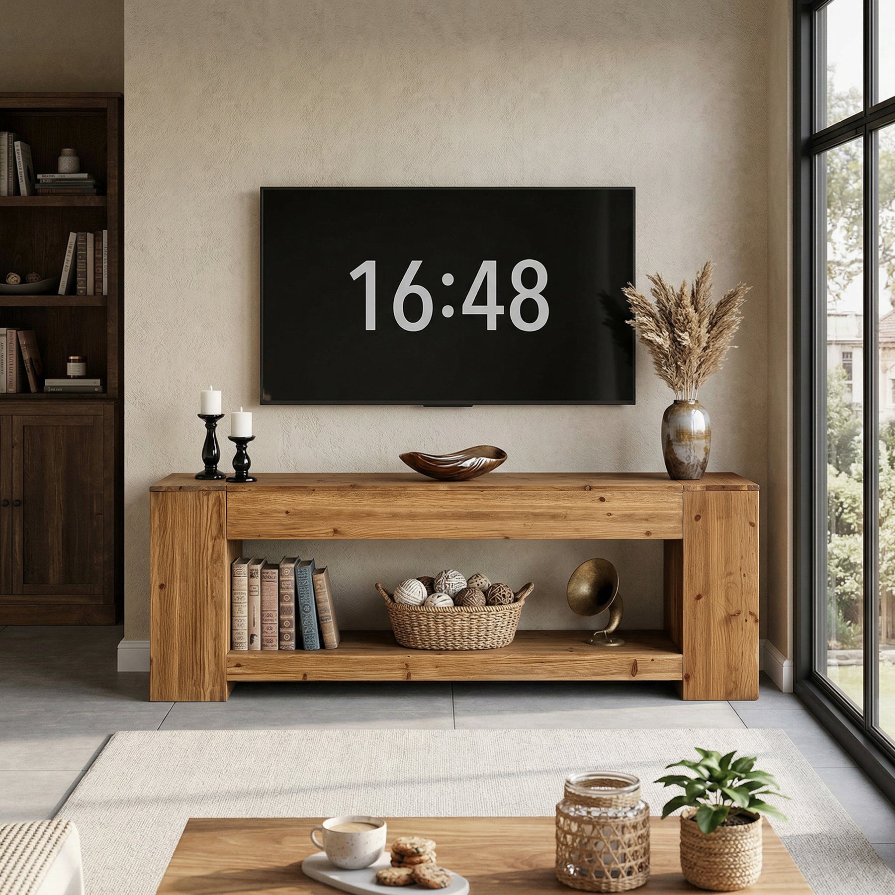 Tribesigns 63" Solid Wood TV Stand, Farmhouse Console for Living Room