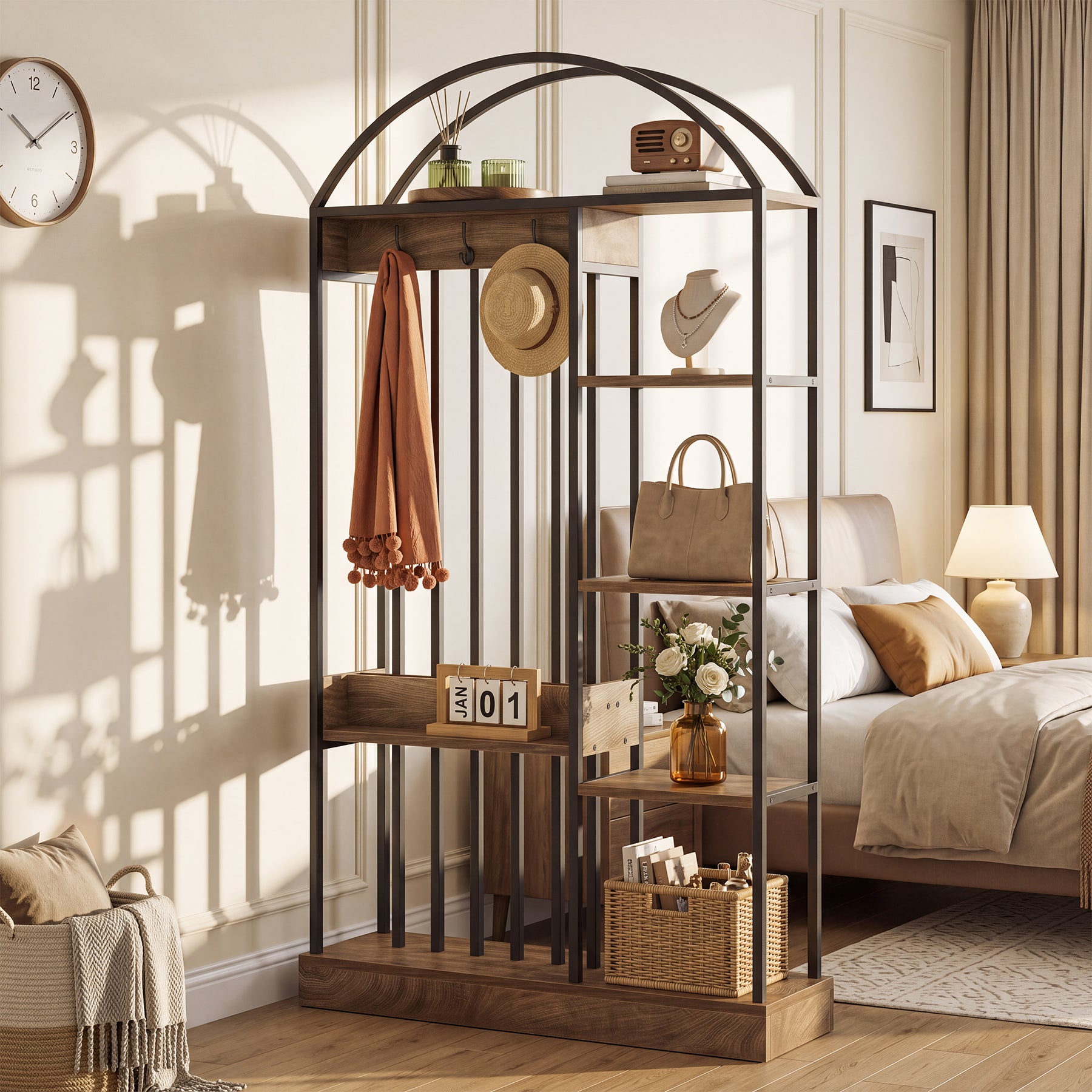 71.2" Wall Room Divider, Freestanding Wall Partition Screen with Metal Frame & MDF Shelves