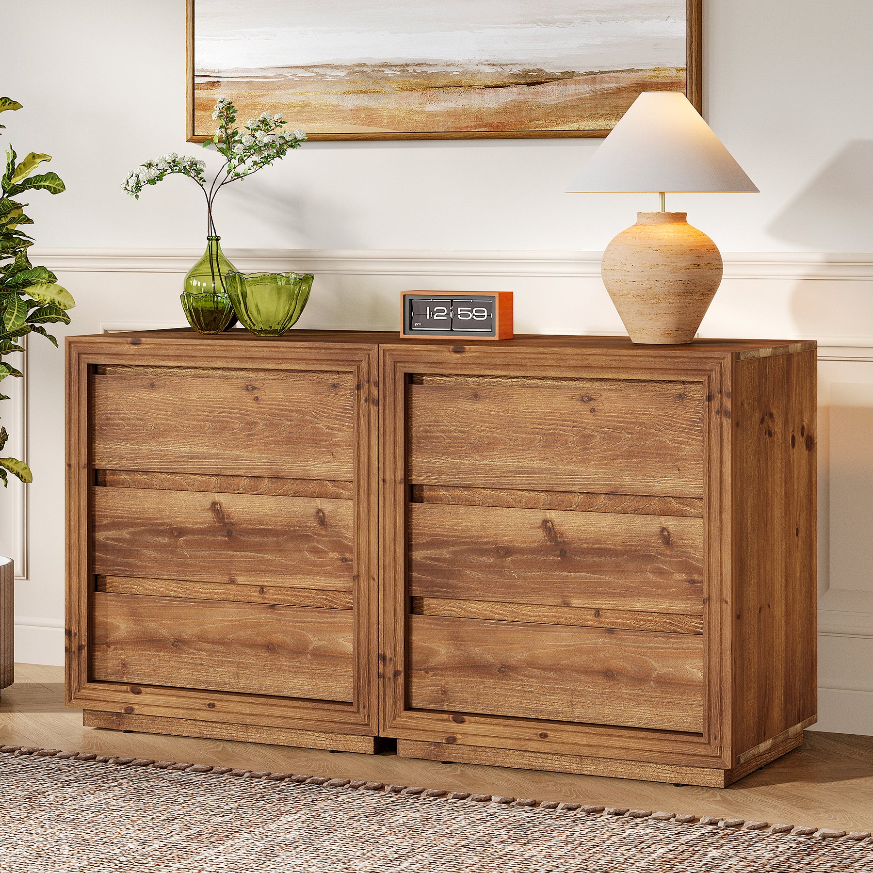 Solid Wood Farmhouse Nightstand, 3-Drawer 23.62"  Bedside Table with Storage