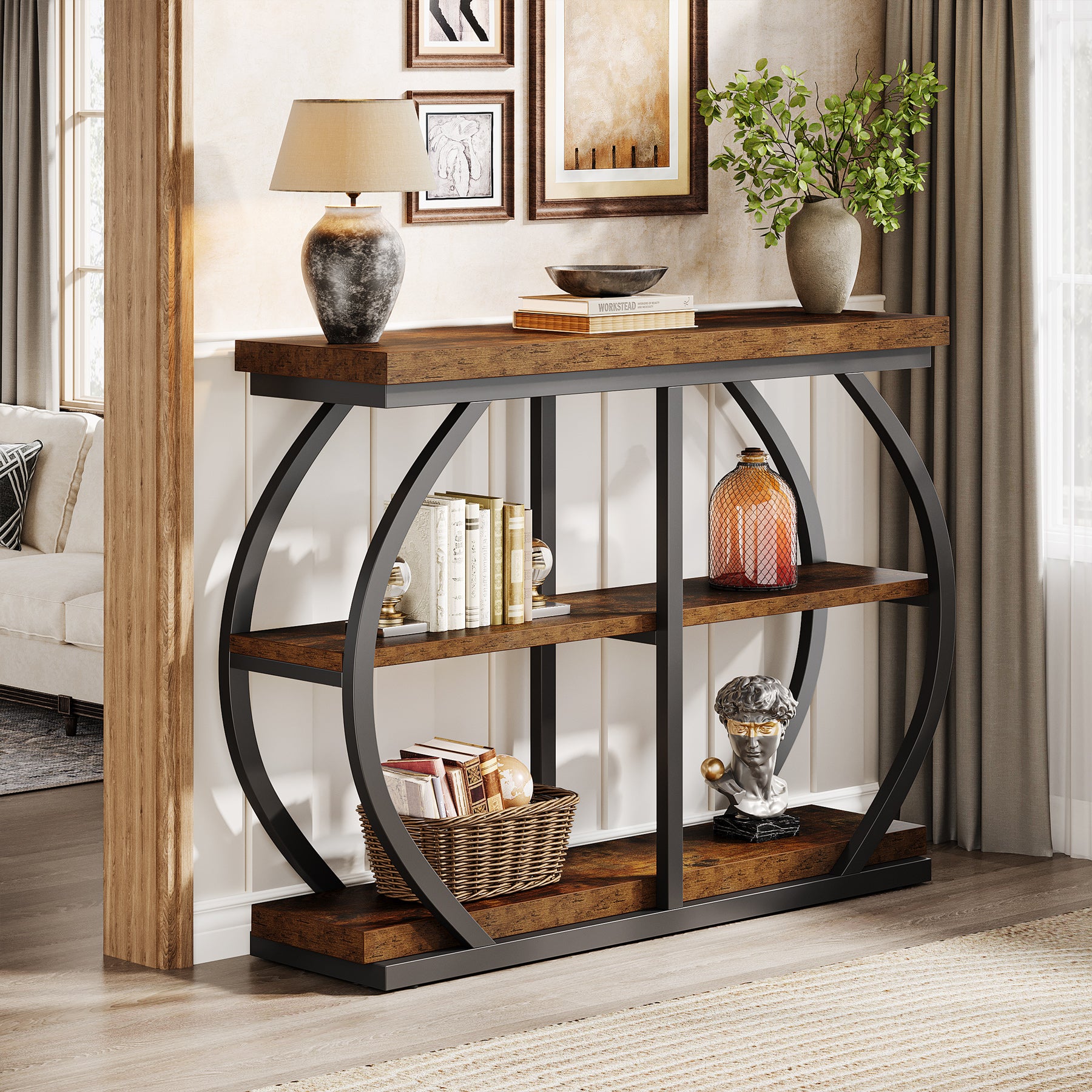 41" Console Table, 3-Tier Sofa Entryway Table with Storage Shelves