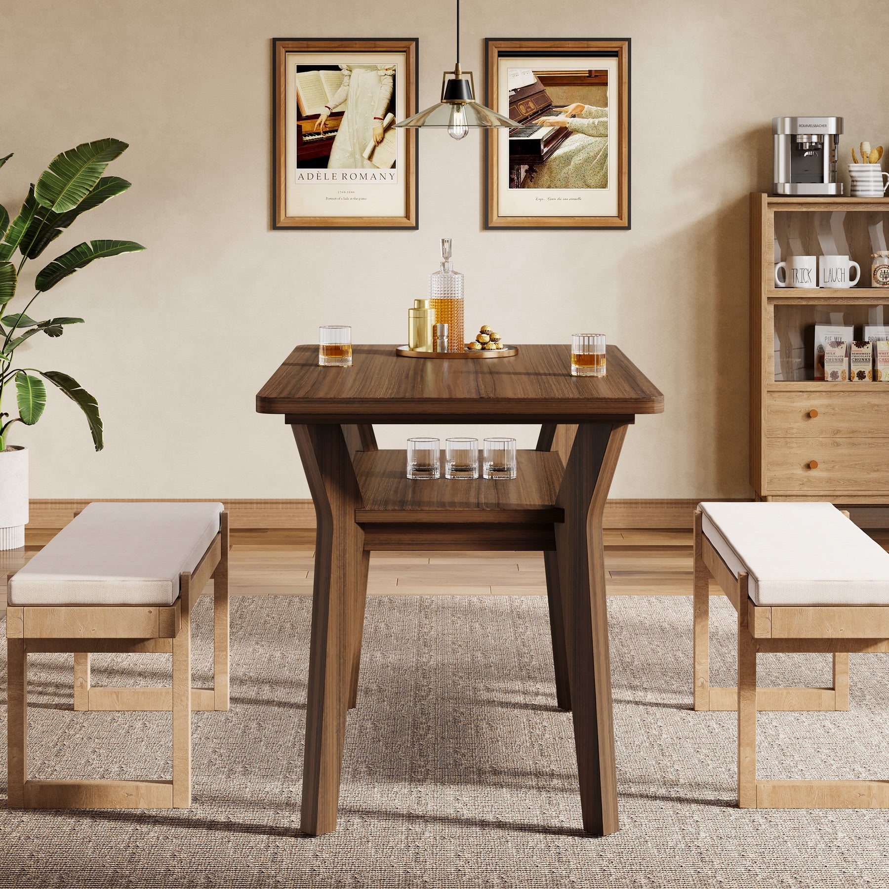 47" Dining Table, 2-Tier Rectangle Kitchen Table with Solid Wood Legs