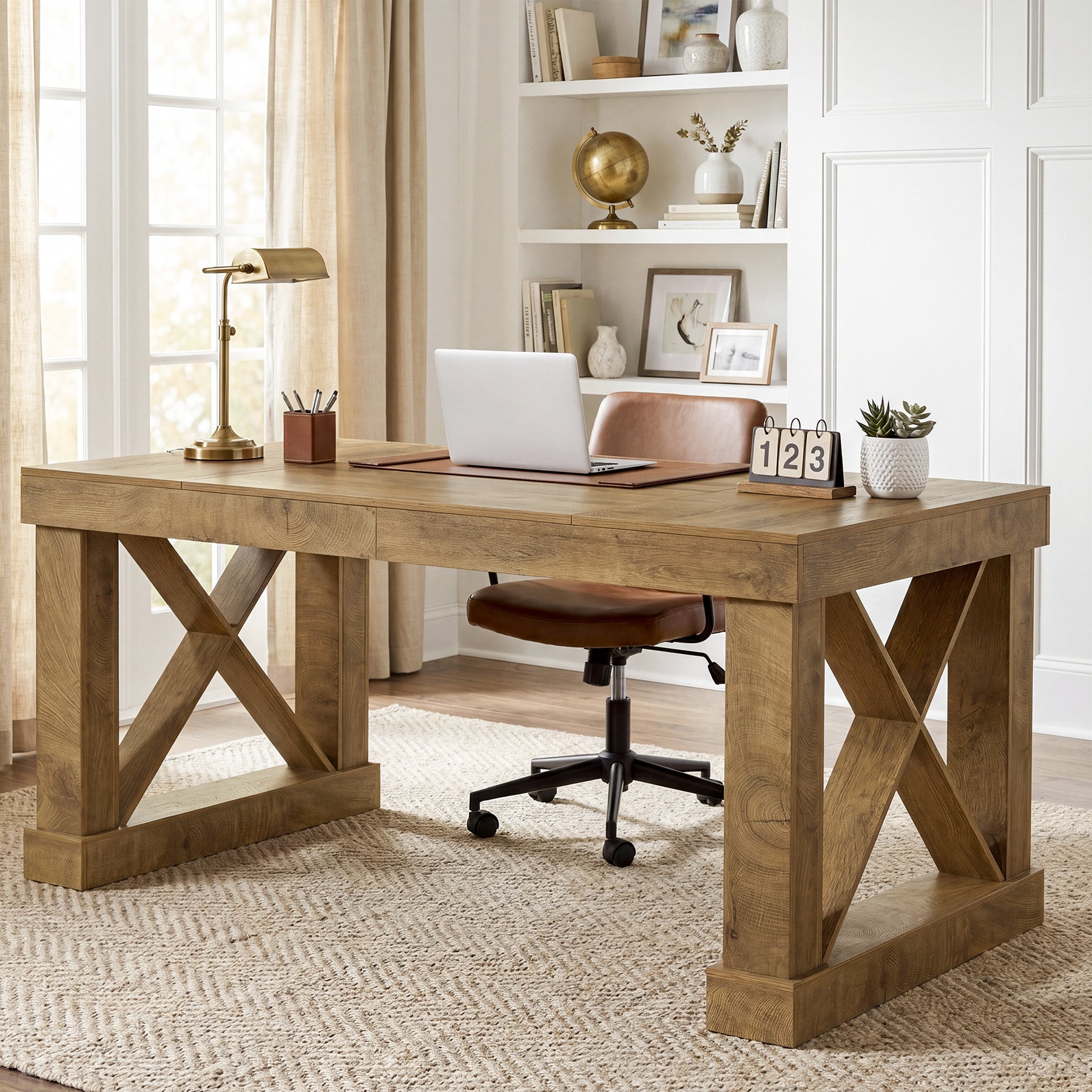 63" Executive Office Desk, Farmhouse Computer Desk with Heavy-Duty Frame for Home Office
