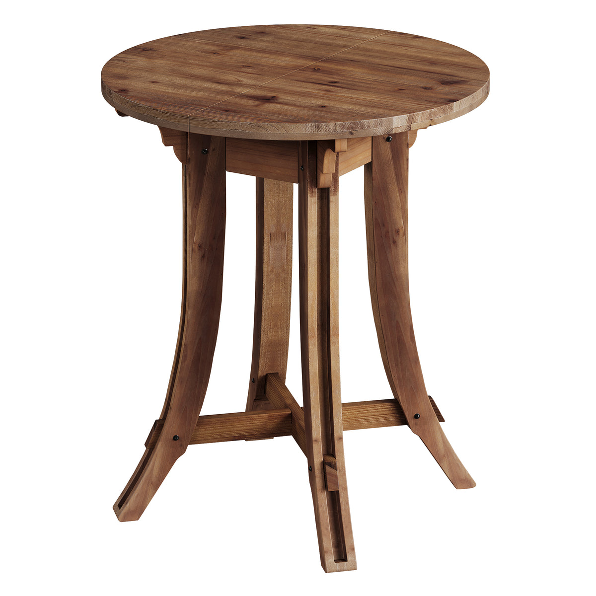 32" Round Bar Table with Footrest, Rustic Solid Wood Farmhouse Pub Table