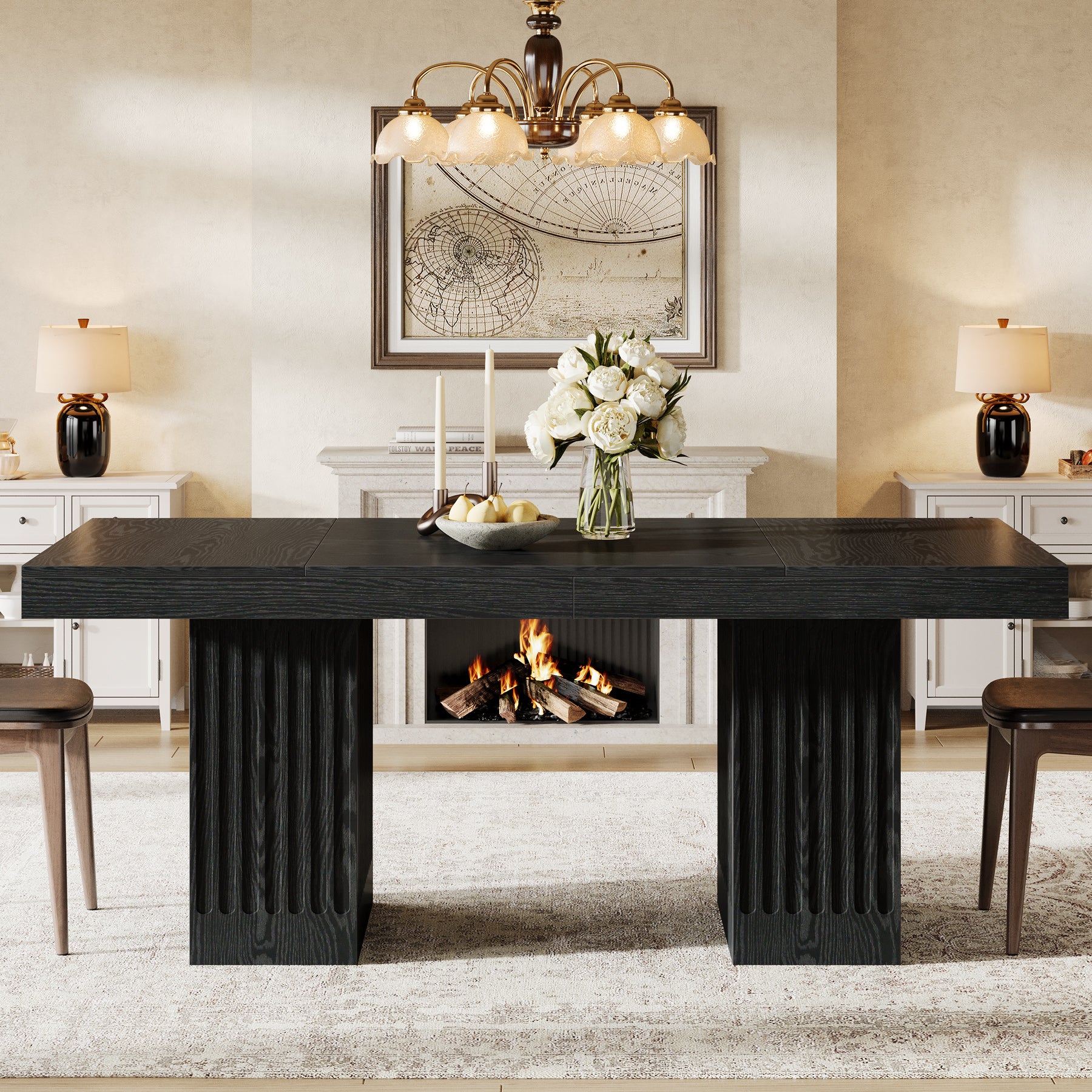 63" Rectangular Dining Table with Double Pedestal - Thumbnail 4