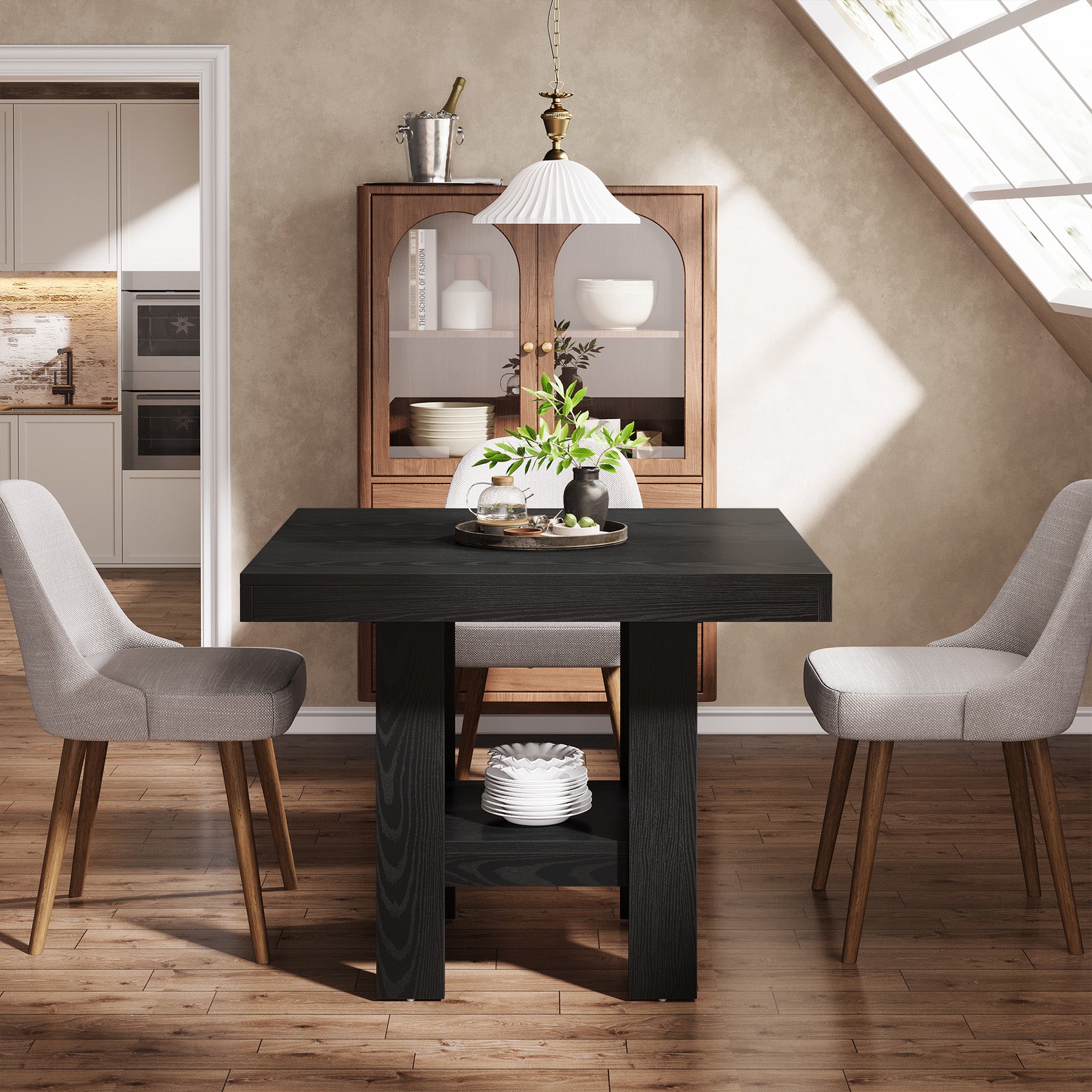 31.5" Dining Table, Square Kitchen Table with Shelf Storage for 4