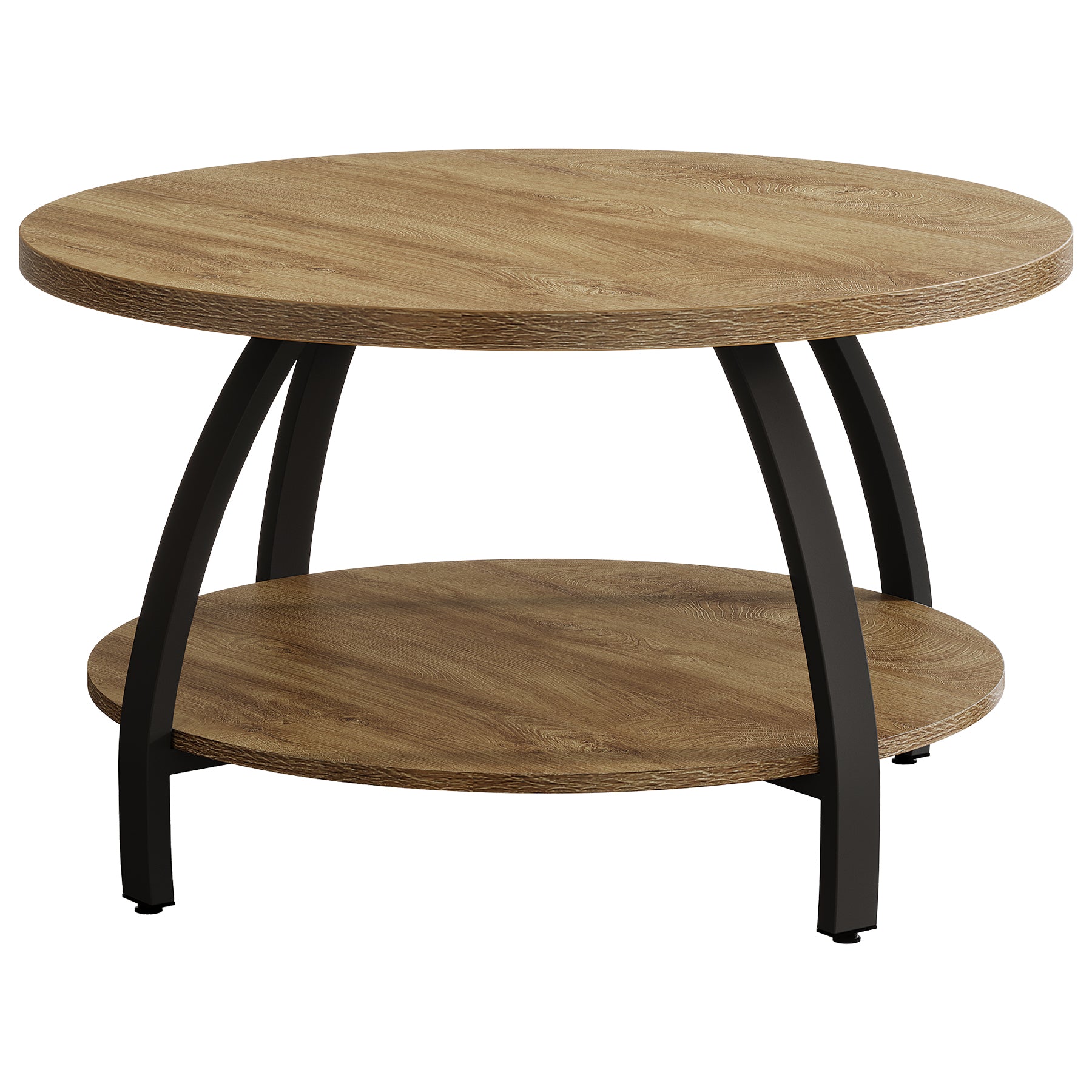 Round Coffee Table, 31.5" Center Cocktail Table with 2-Tier Storage Shelves