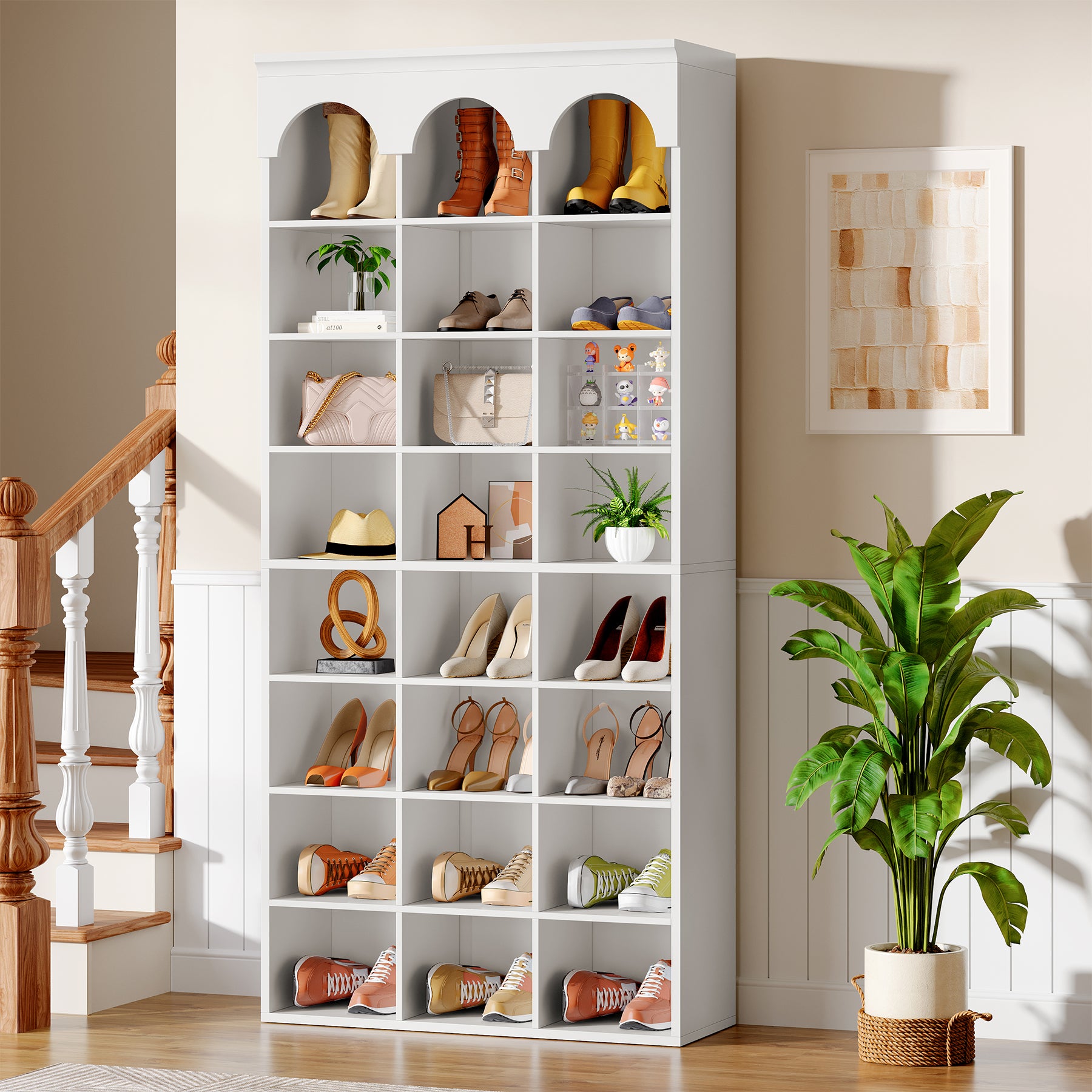 70.87" Shoe Storage Cabinet, Freestanding Shoe Rack with 24 Cubbies