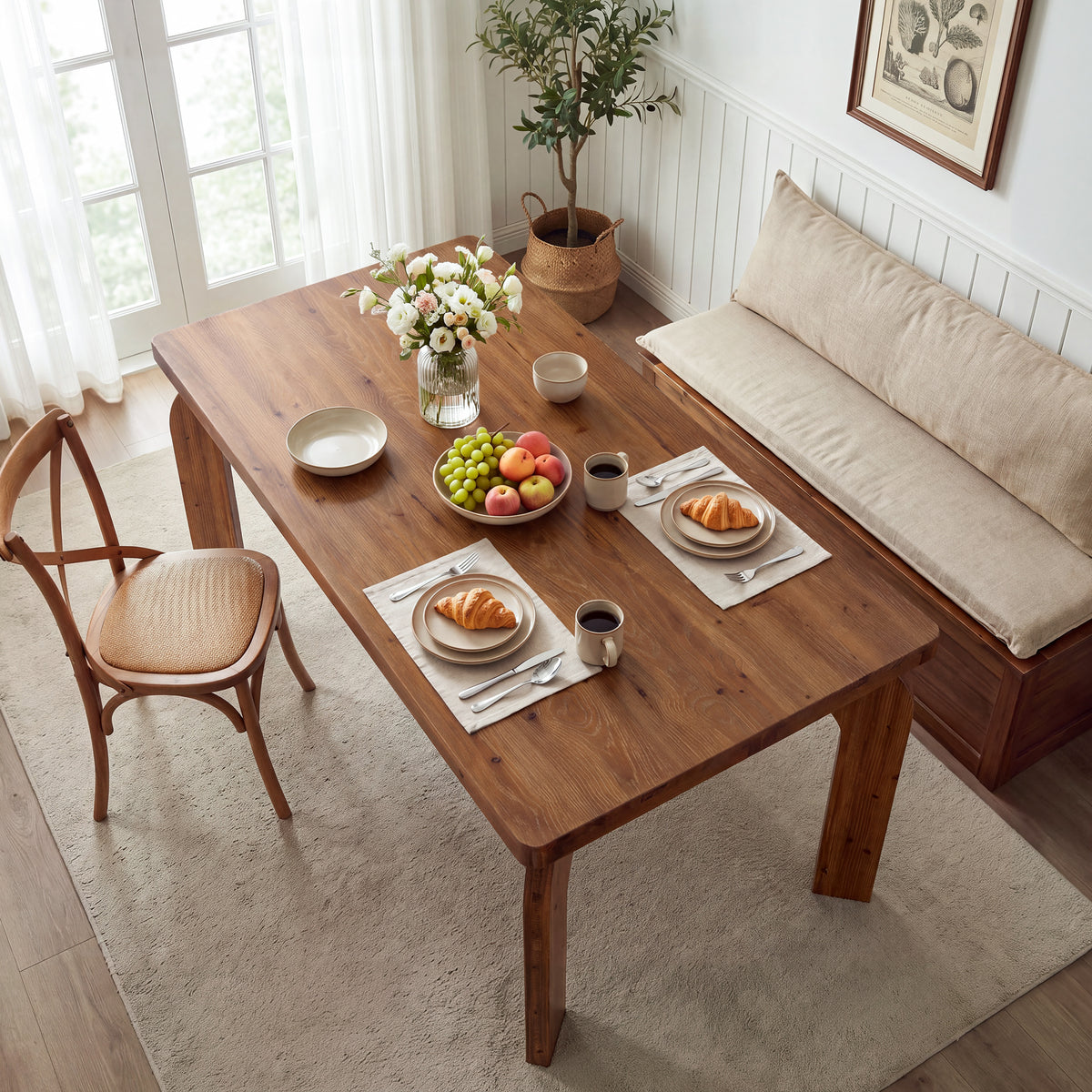 63" Solid Wood Dining Table for 4-6, Rectangular Kitchen Table
