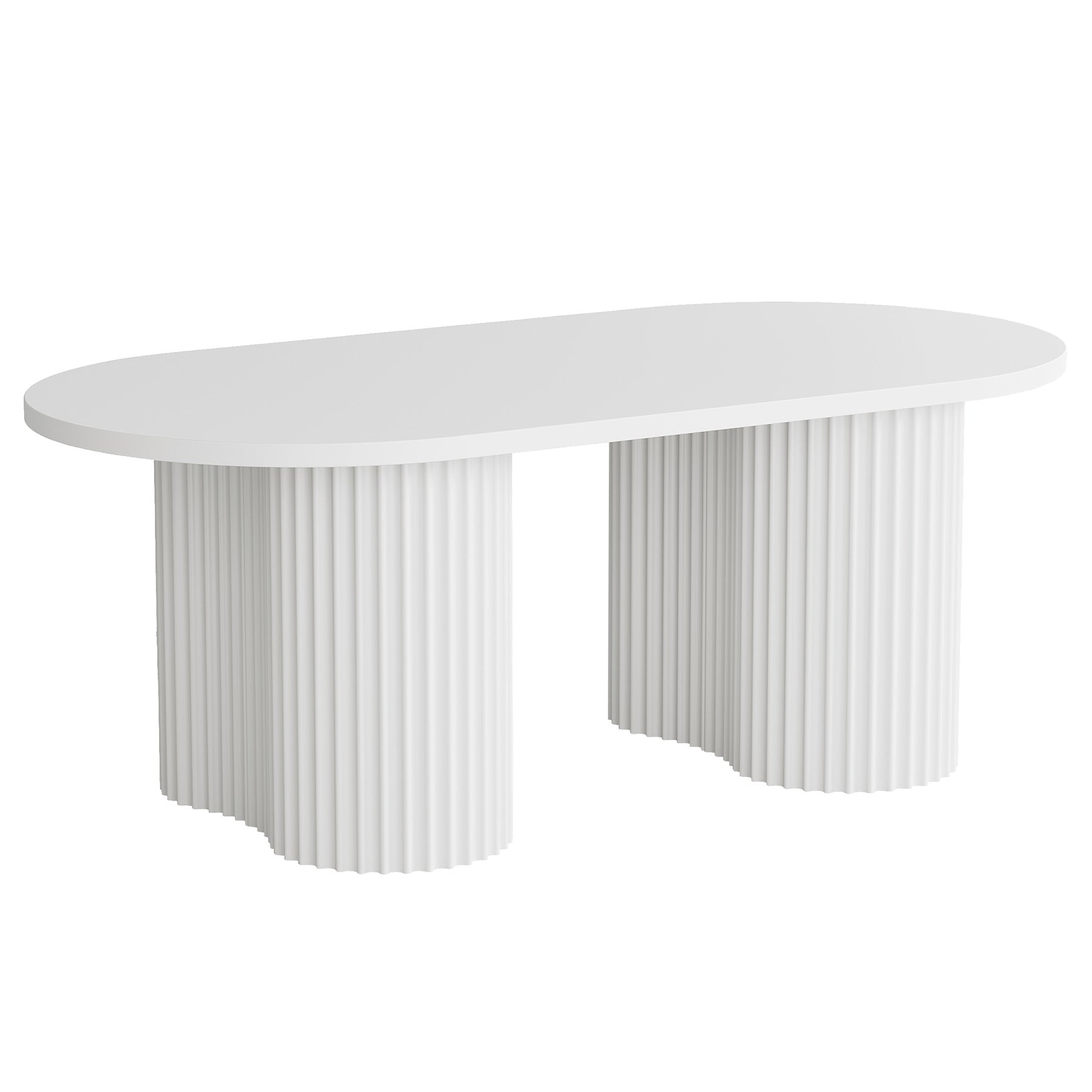 47" Oval Coffee Table with Fluted Base, Modern White Center Table for Living Room, Bedroom & Office