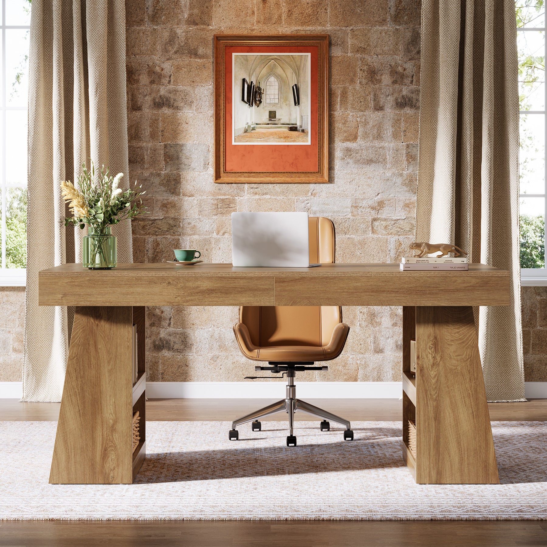 55" Executive Desk, Modern Computer Desk with Sturdy Base