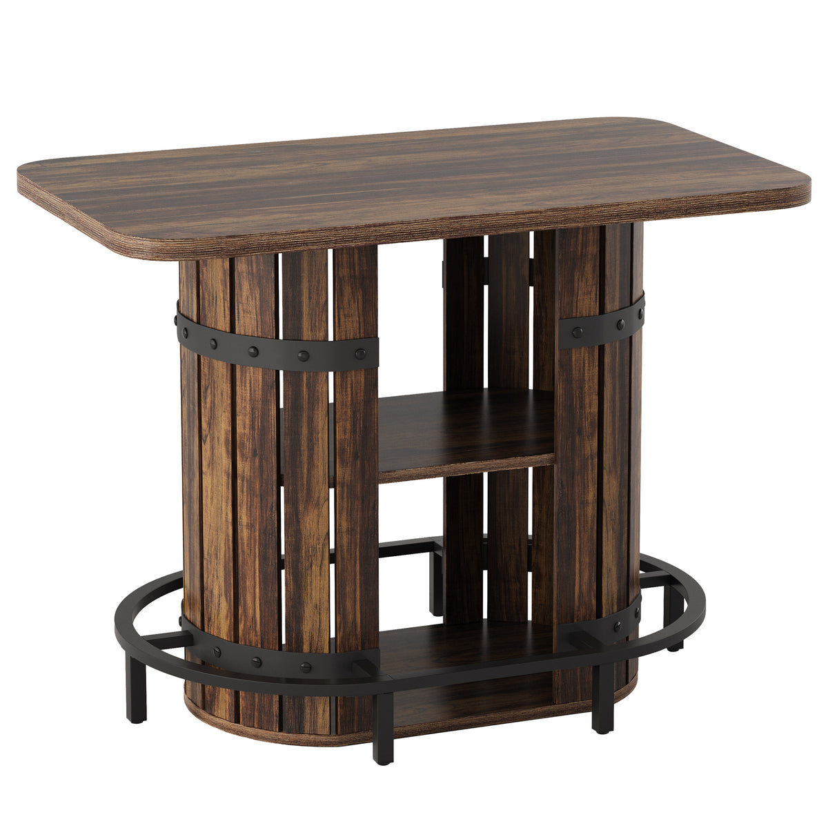 47.24" Bar Table, Farmhouse Counter Height Table with Storage & Metal Footrest