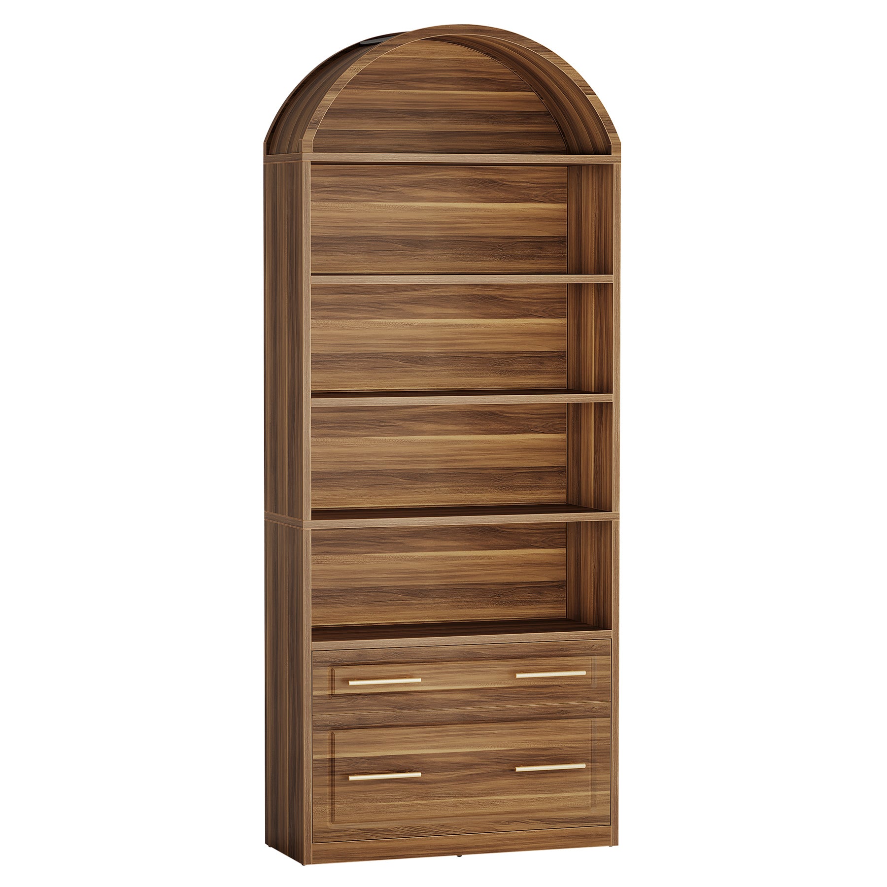 76.8" Arched Bookcase, 5-Tier Modern Bookshelf Display Shelf with File Cabinet Drawer