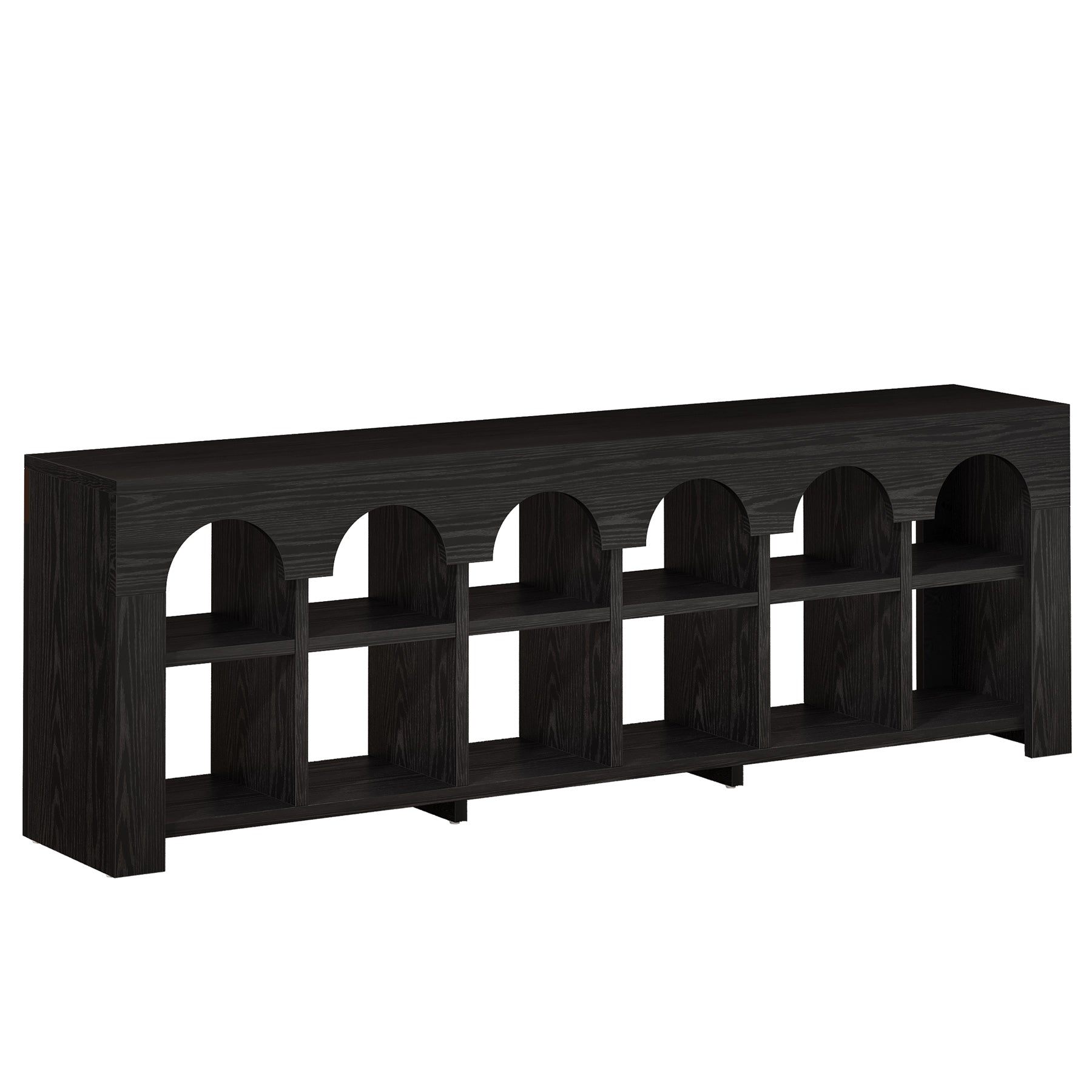 63" Entryway Bench, 2-Tier Narrow Shoe Storage Bench with Arched Cubbies