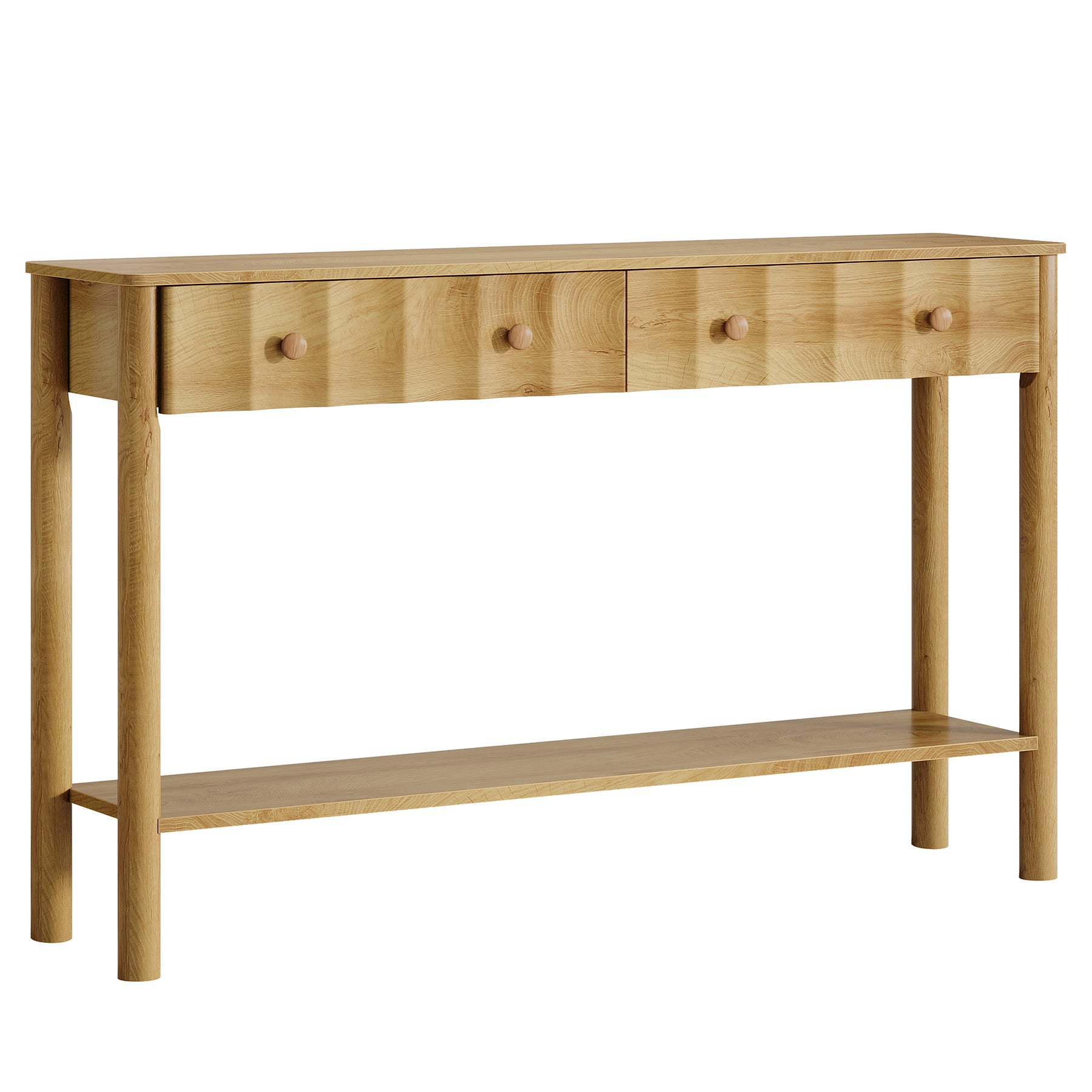 55" Console Table with 2 Drawers, Fluted Entryway Sofa Table with Open Shelf
