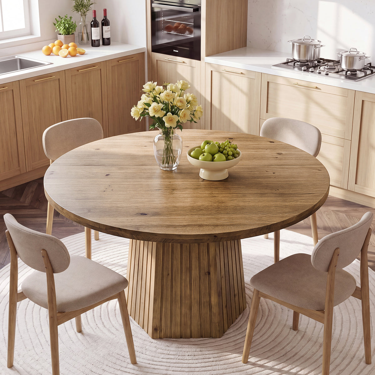 47" Farmhouse Solid Wood Dining Table for 4, Pedestal Base Kitchen Table