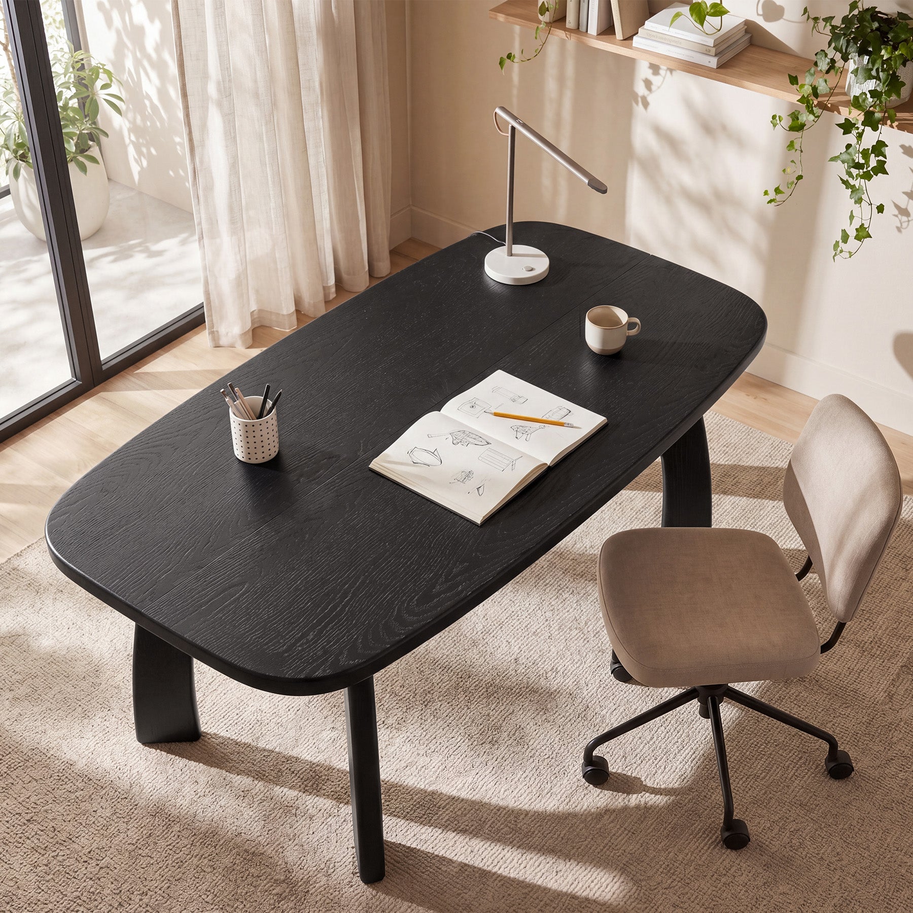 Tribesigns 63-Inch Computer Desk, Solid Wood Office Desk with Boat-Shaped Top for Home Office