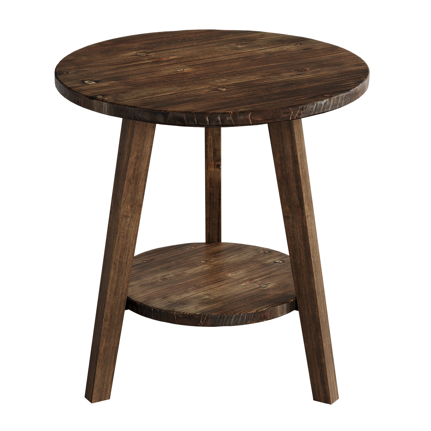Solid Wood Round End Table with Storage Shelf - Thumbnail 3