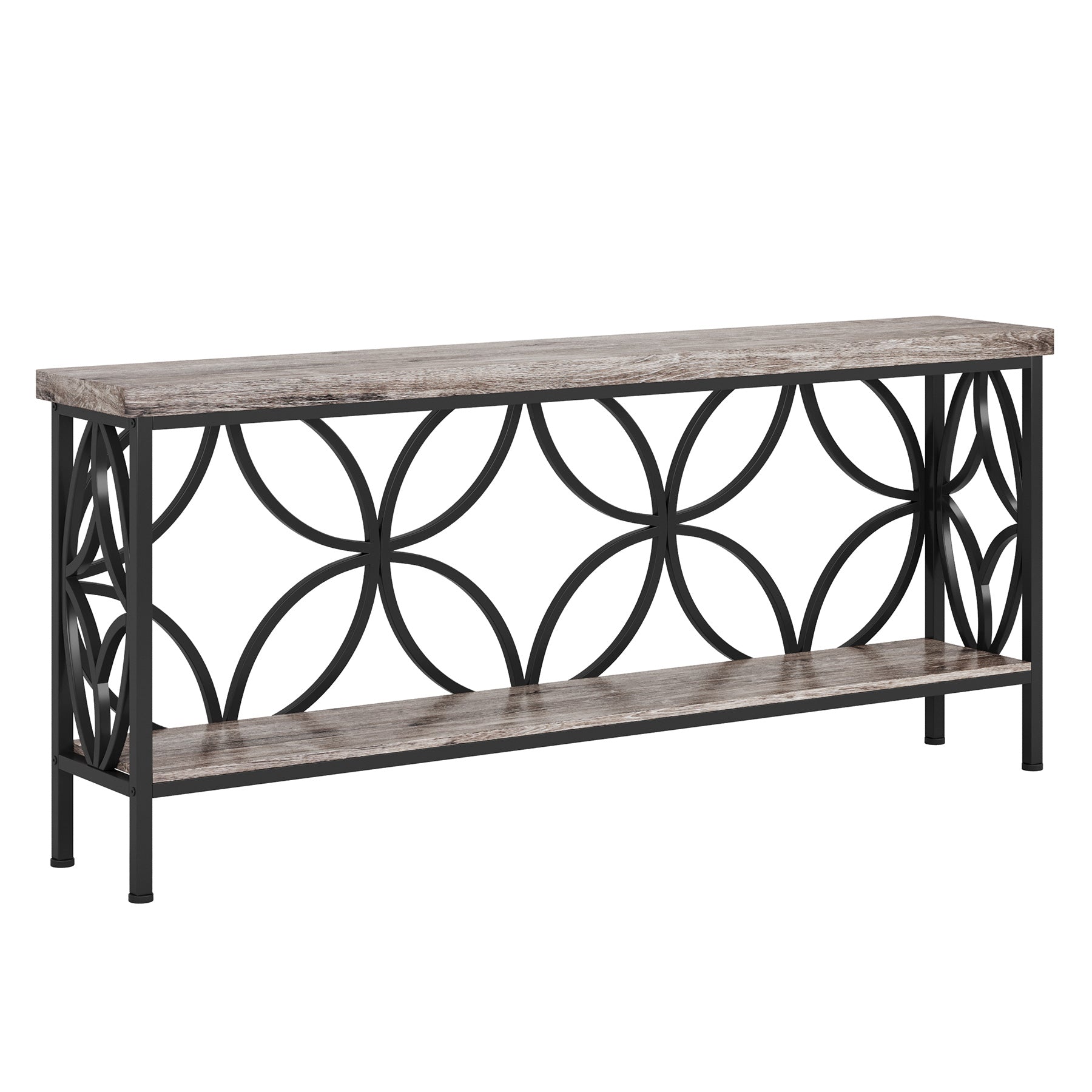 70.9" Sofa Table, 2-Tier Industrial Console Table Behind Couch