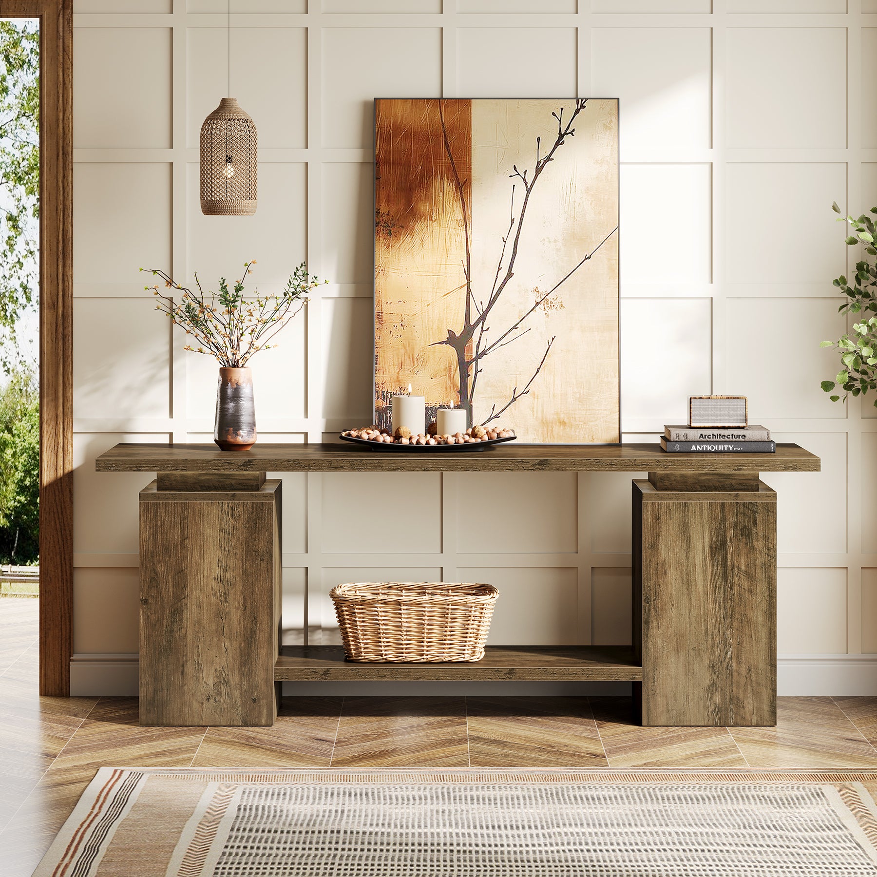 63" Farmhouse TV Stand for up to 65" TVs, Rustic Wood Media Console with Open Shelf, Heavy-Duty Entertainment Center